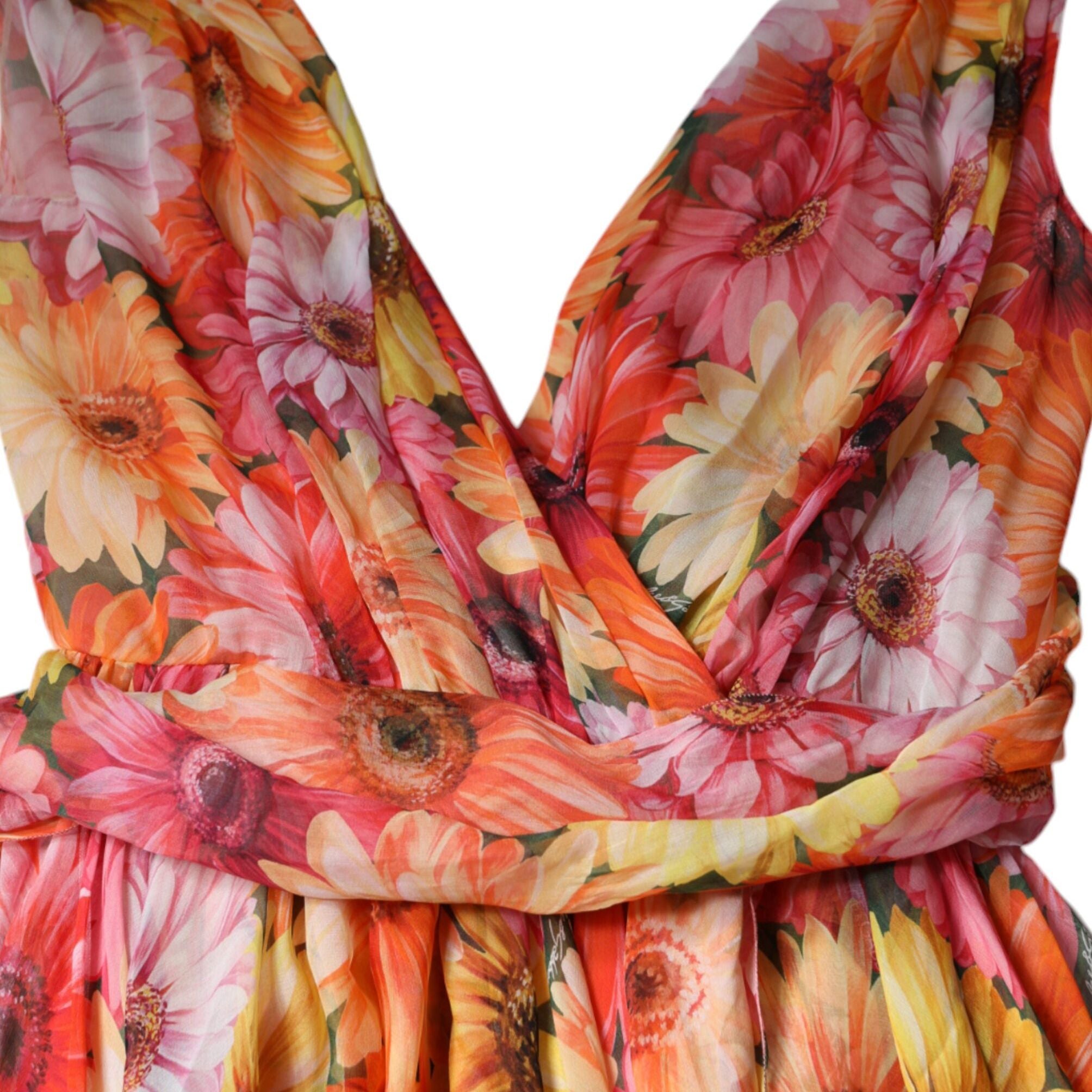 Dolce & Gabbana Multicolor Floral Sleeveless V-neck Midi Dress