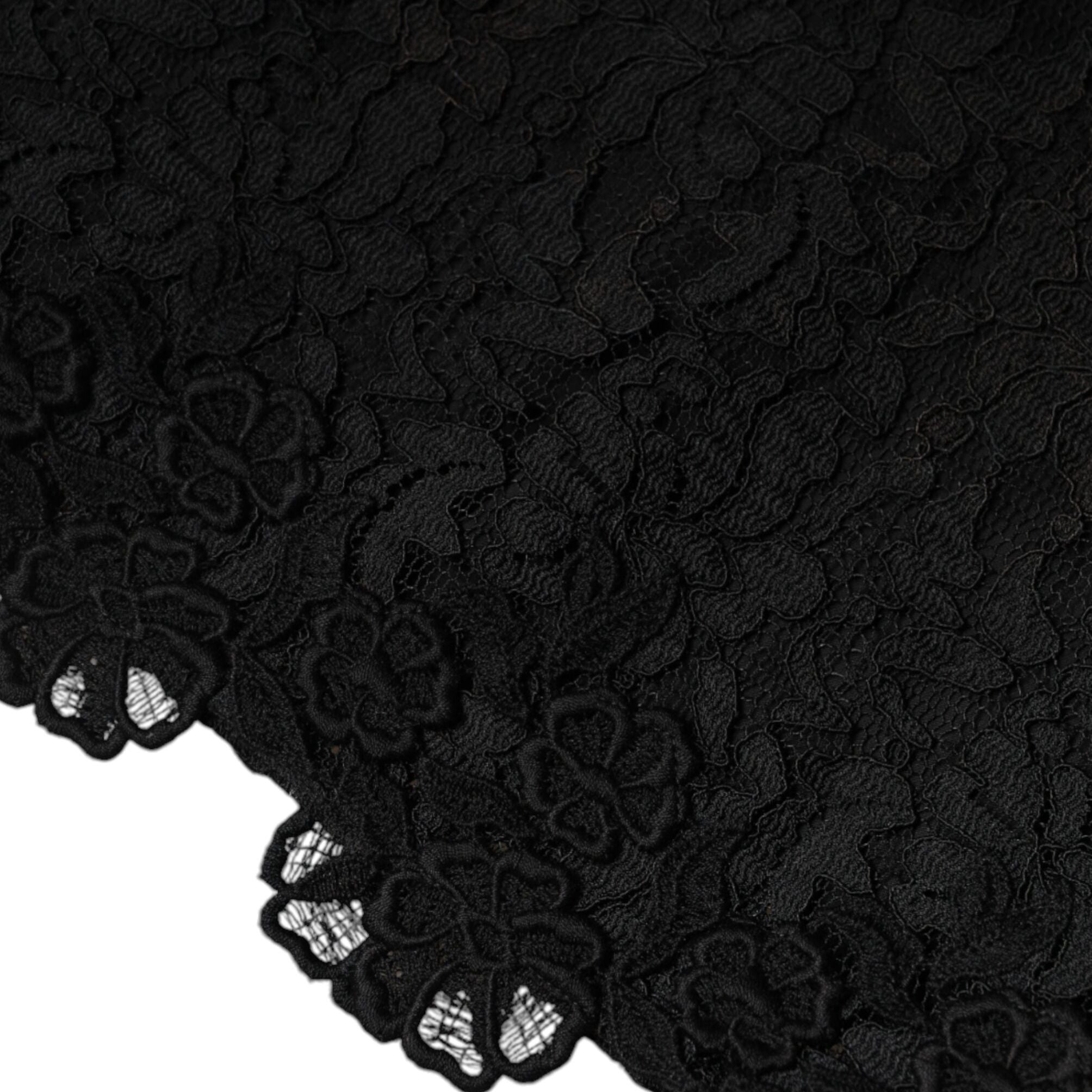 Dolce & Gabbana Black Floral Lace Sheath Sleeveless Mini Dress