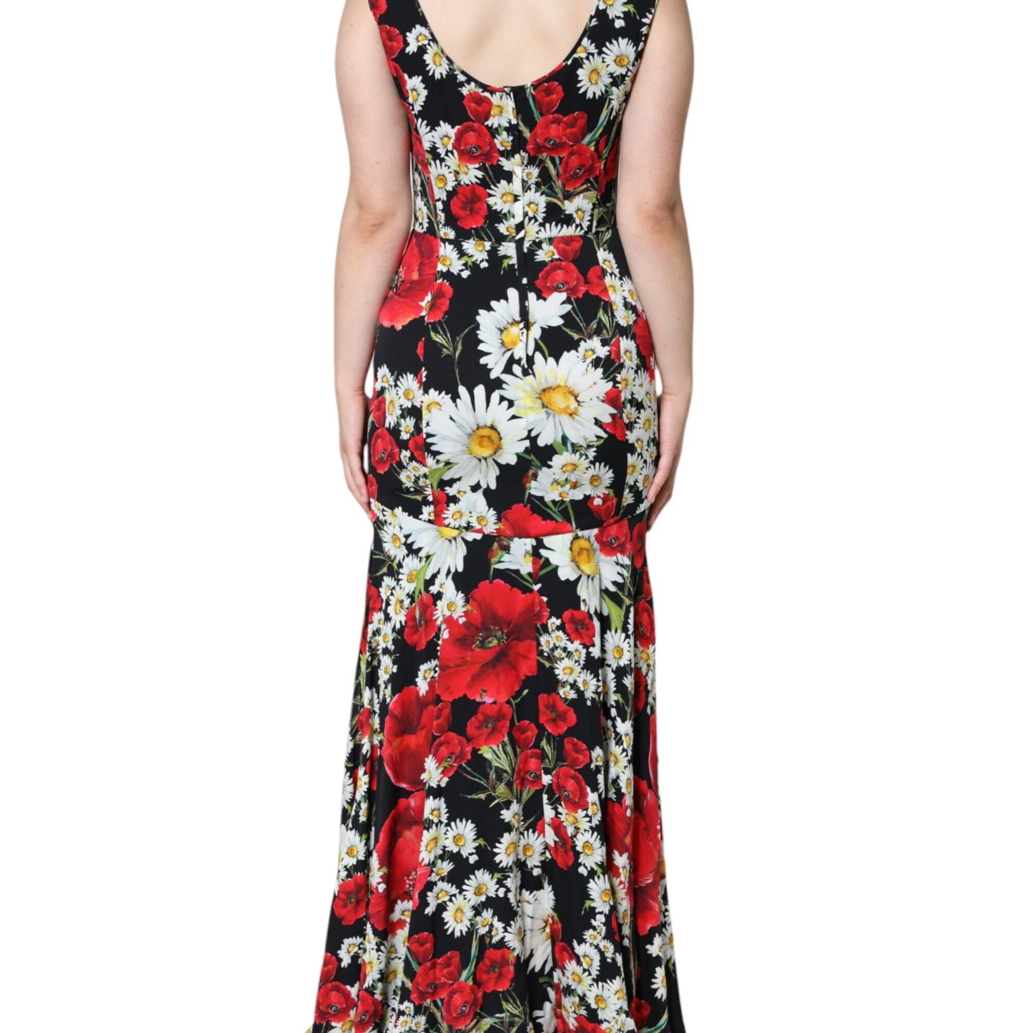 Dolce & Gabbana Black Floral Silk Sleeveless Long Gown Dress