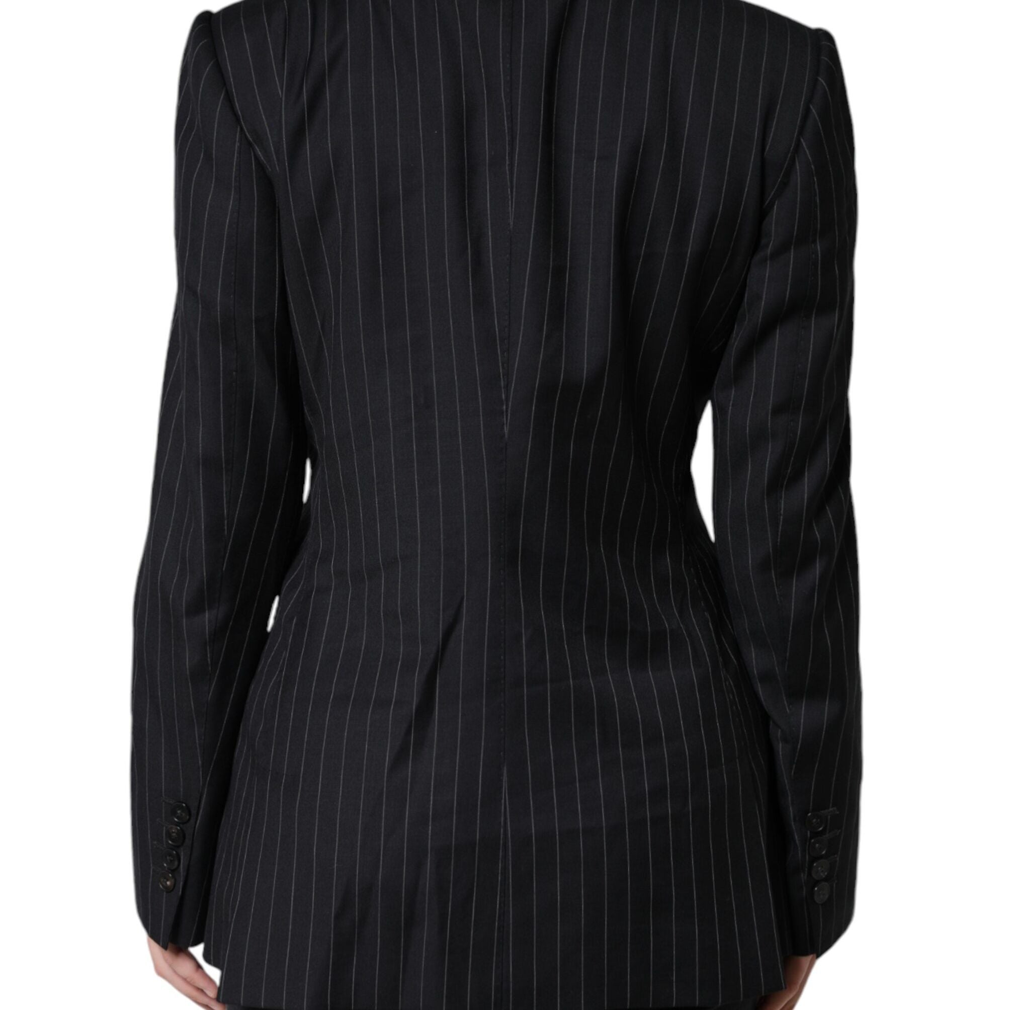 Dolce & Gabbana Black Striped Double Breasted Coat Jacket