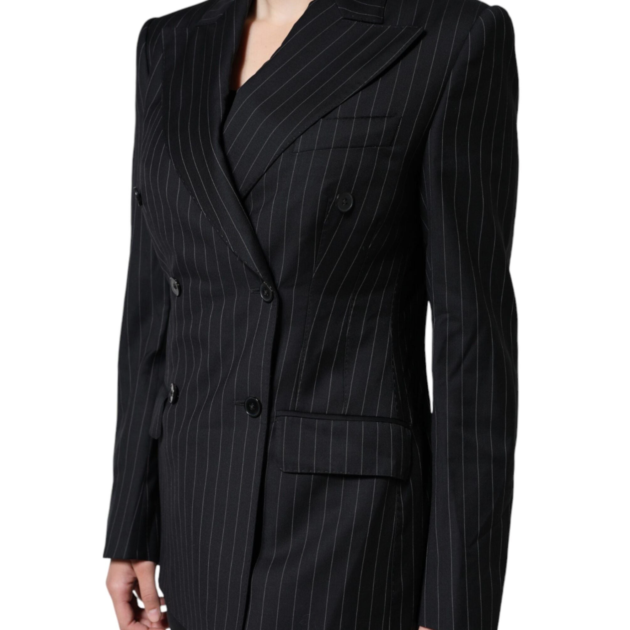 Dolce & Gabbana Black Striped Double Breasted Coat Jacket