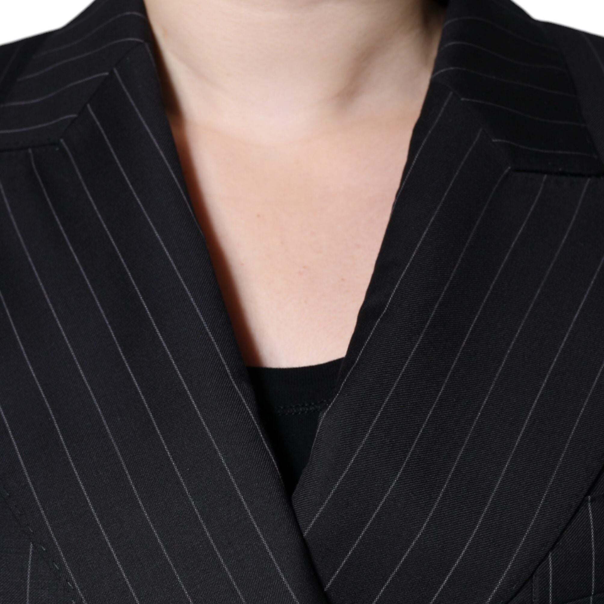 Dolce & Gabbana Black Striped Double Breasted Coat Jacket
