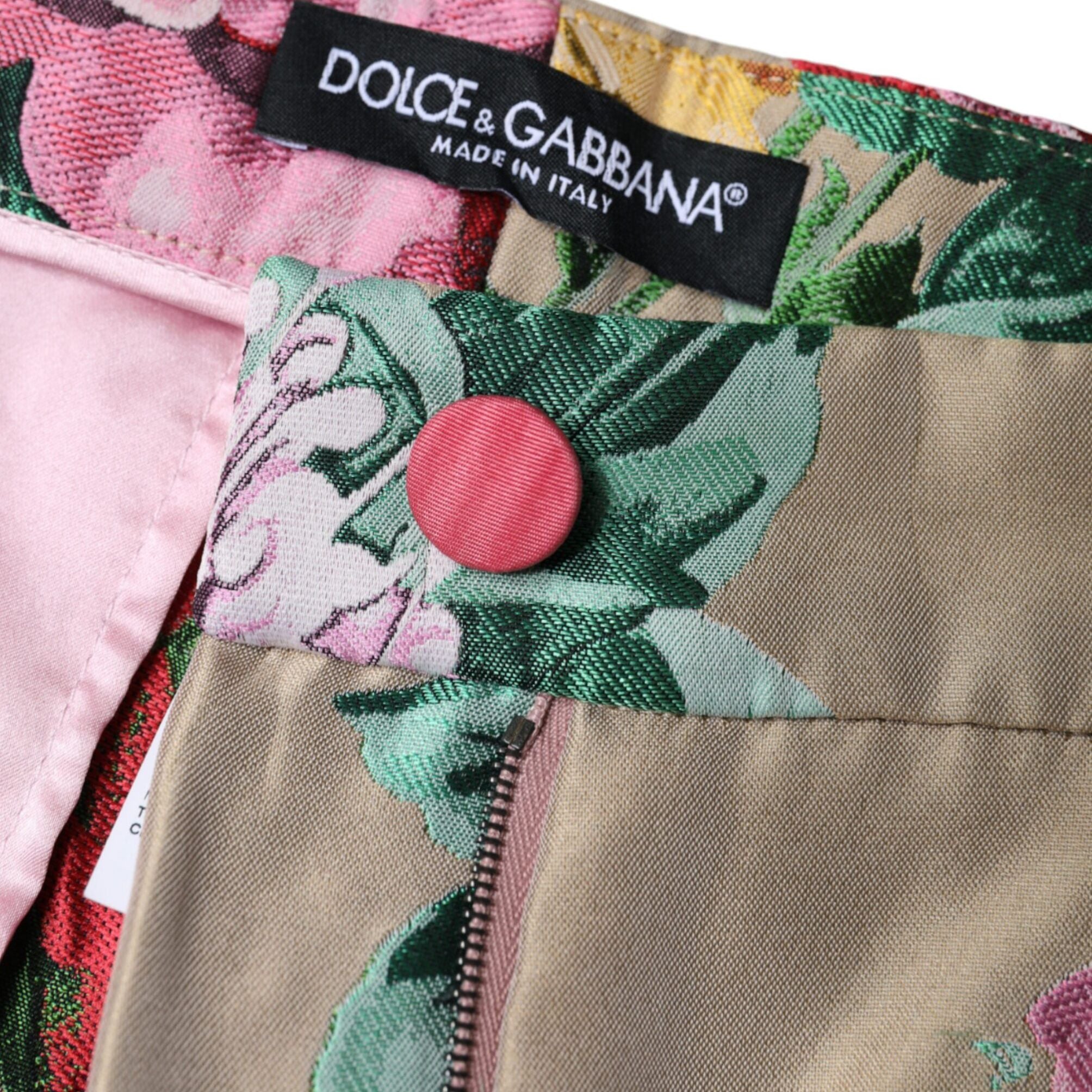 Dolce & Gabbana Beige Floral Jacquard High Waist Tapered Pants