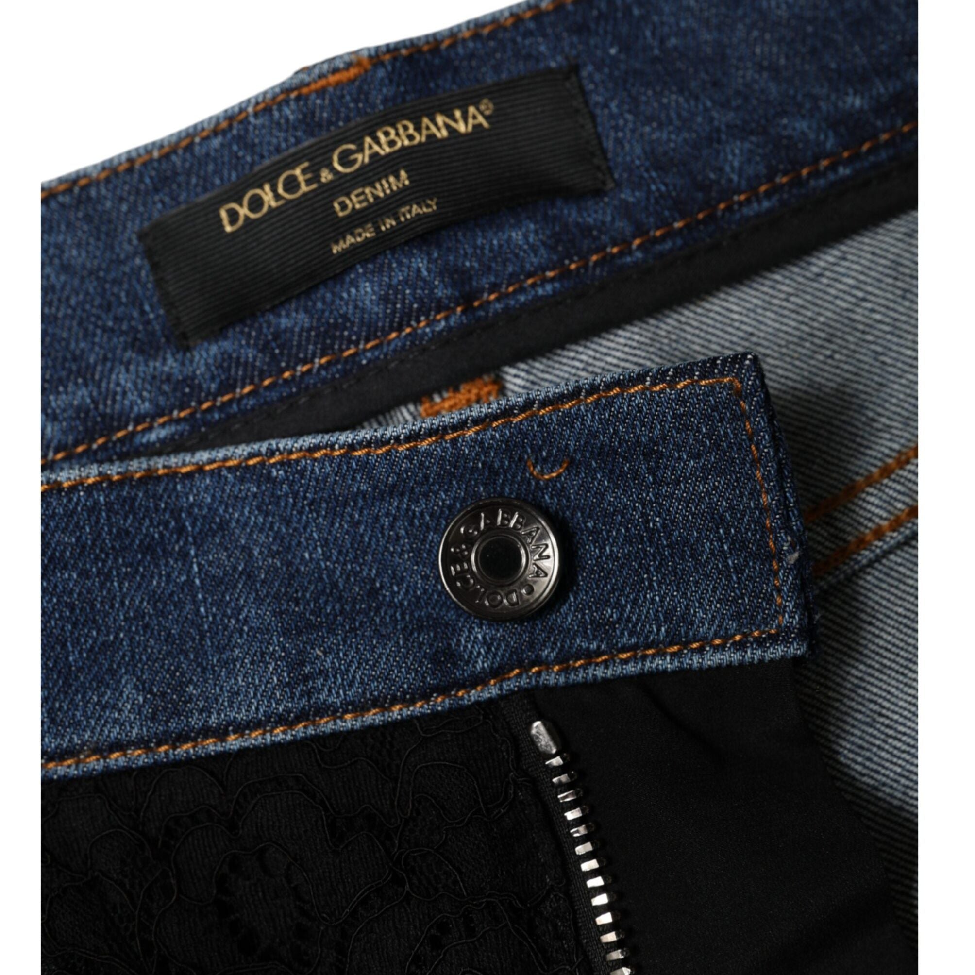 Dolce & Gabbana Black Floral Lace Front Skinny Denim Jeans