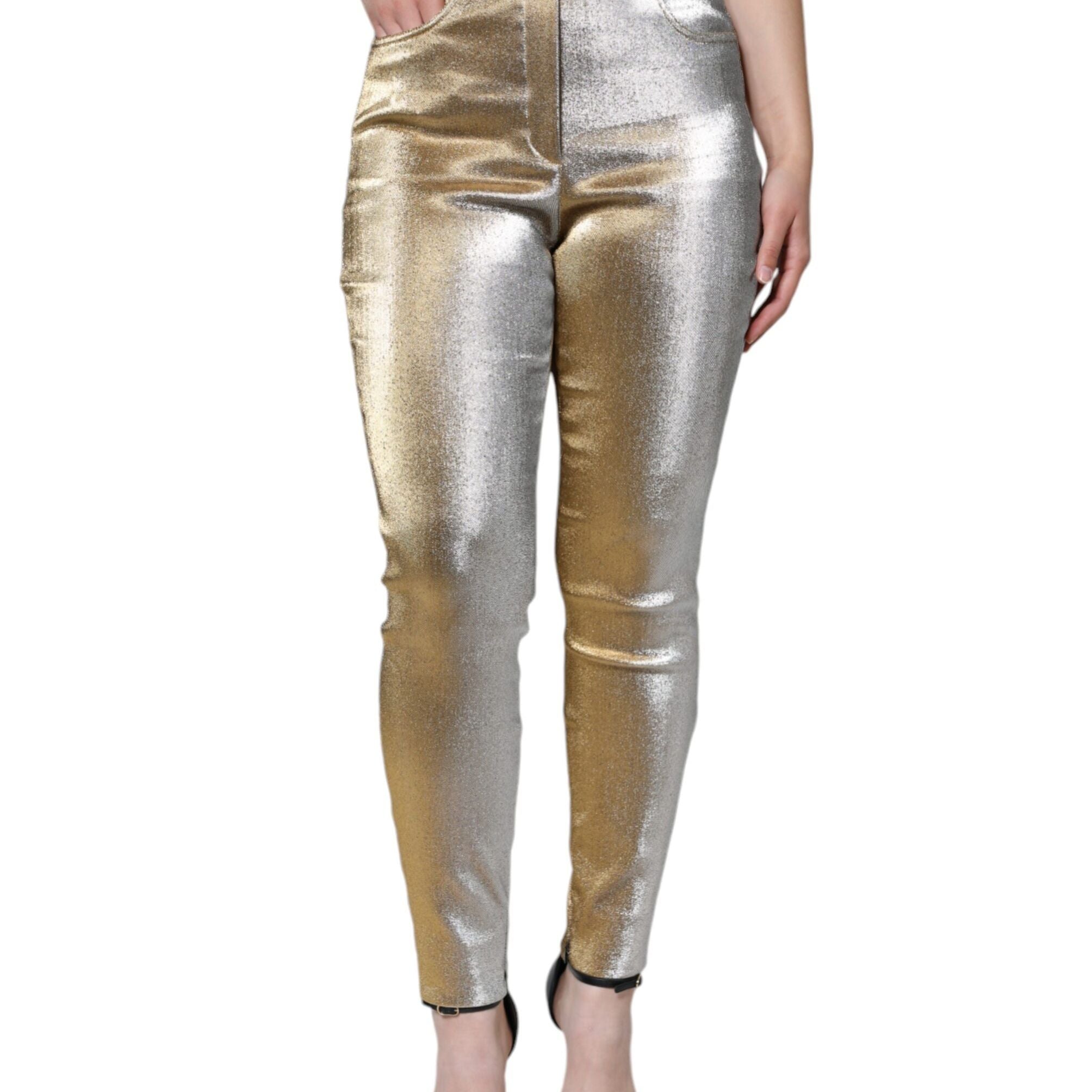 Dolce & Gabbana Metallic Gold High Waist Skinny Pants