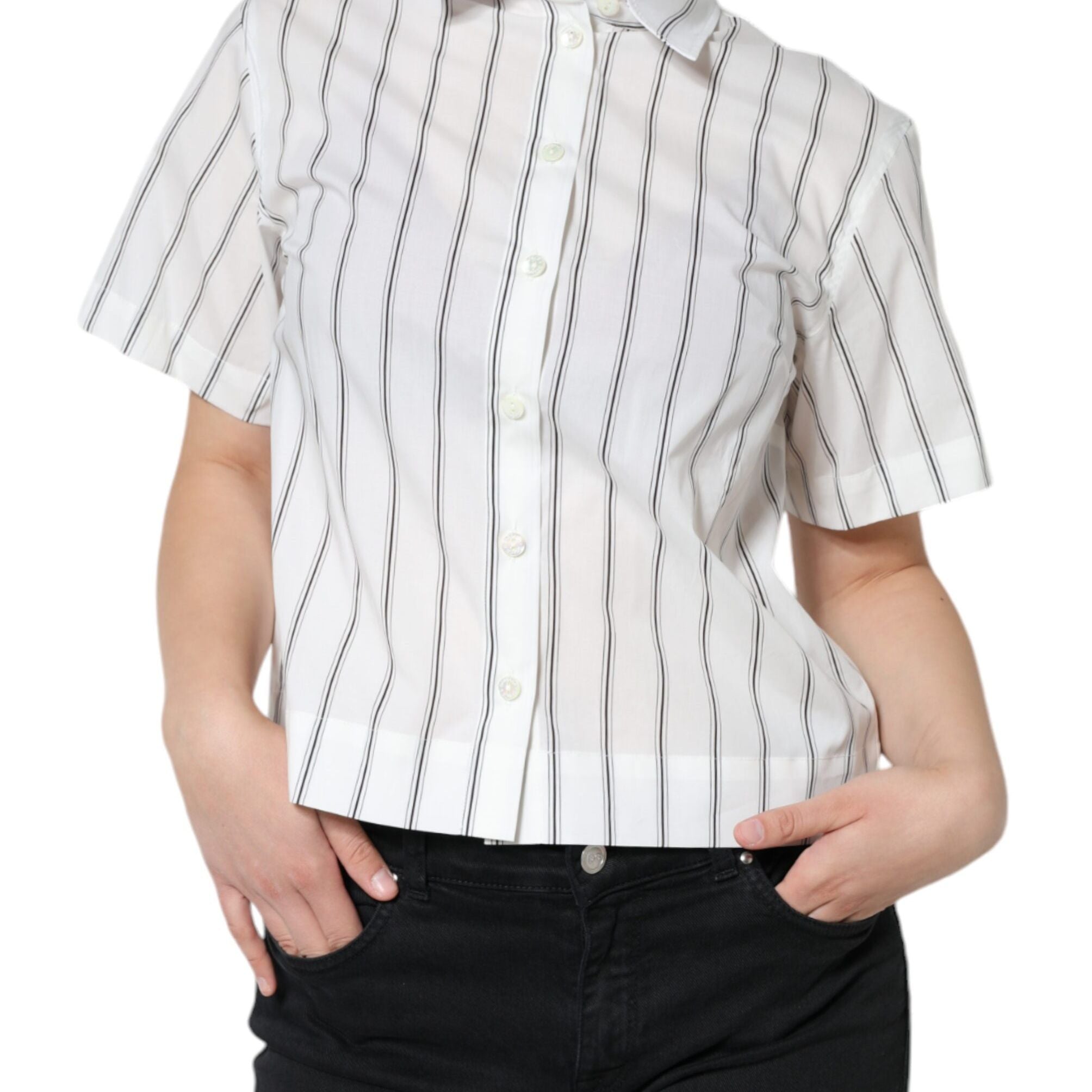 Dolce & Gabbana White Striped Collared Short Sleeve Polo Top