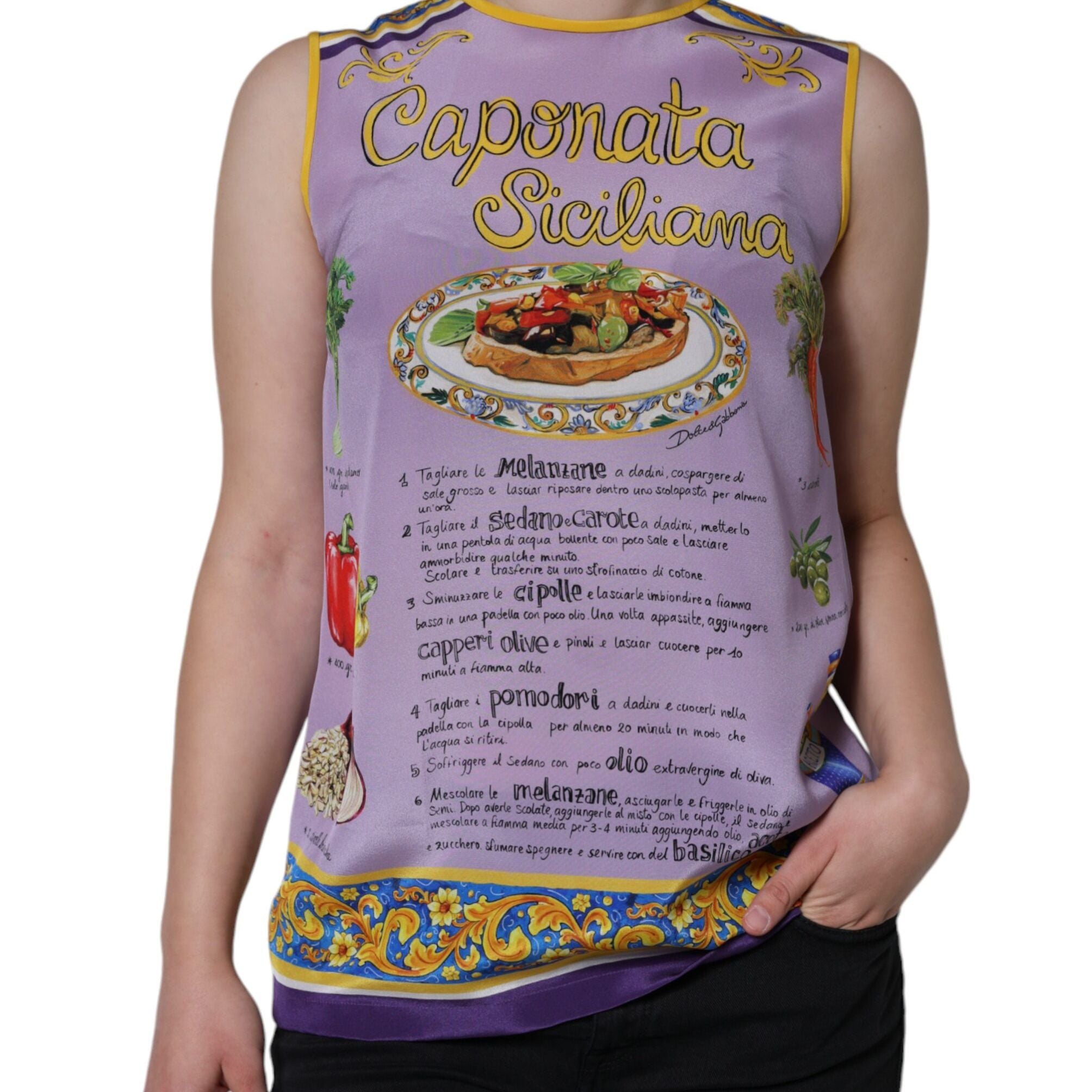 Dolce & Gabbana Purple Silk Caponata Siciliana Print Tank Top