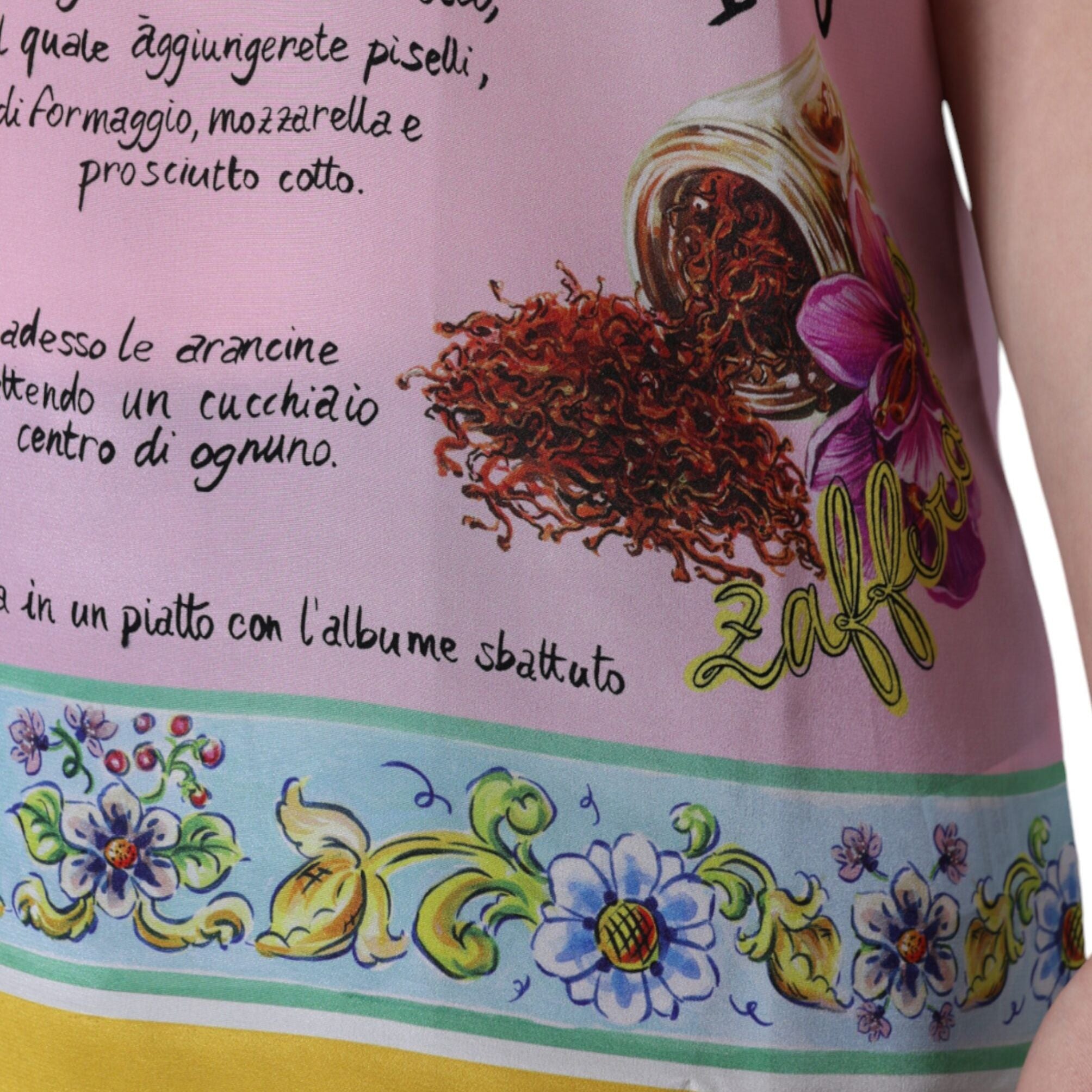 Dolce & Gabbana Pink Silk Araneine Siciliana Print Short Sleeves Top