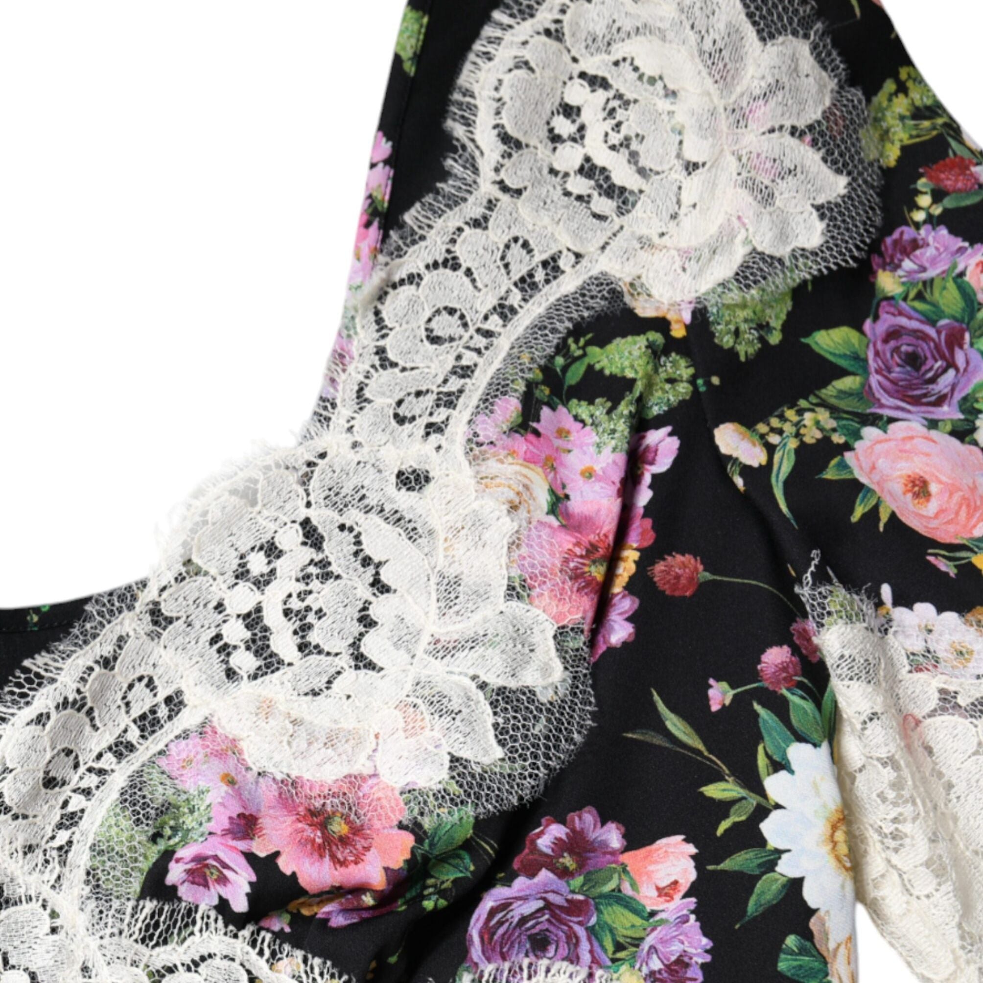 Dolce & Gabbana Black Floral Lace Short Sleeves Blouse Top