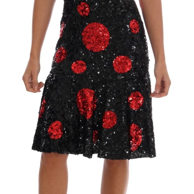 Dolce & Gabbana Black Red Polka Sequined Shift Dress