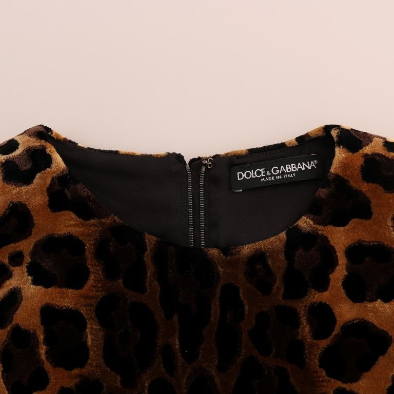 Dolce & Gabbana Brown Leopard Print Silk Sheath Dress