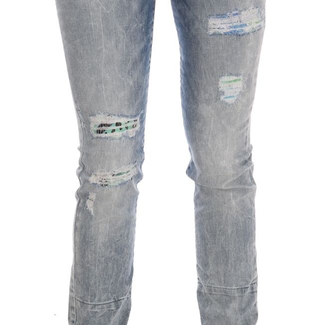 Versace Jeans Blue Wash Torn Stretch Slim Fit Jeans
