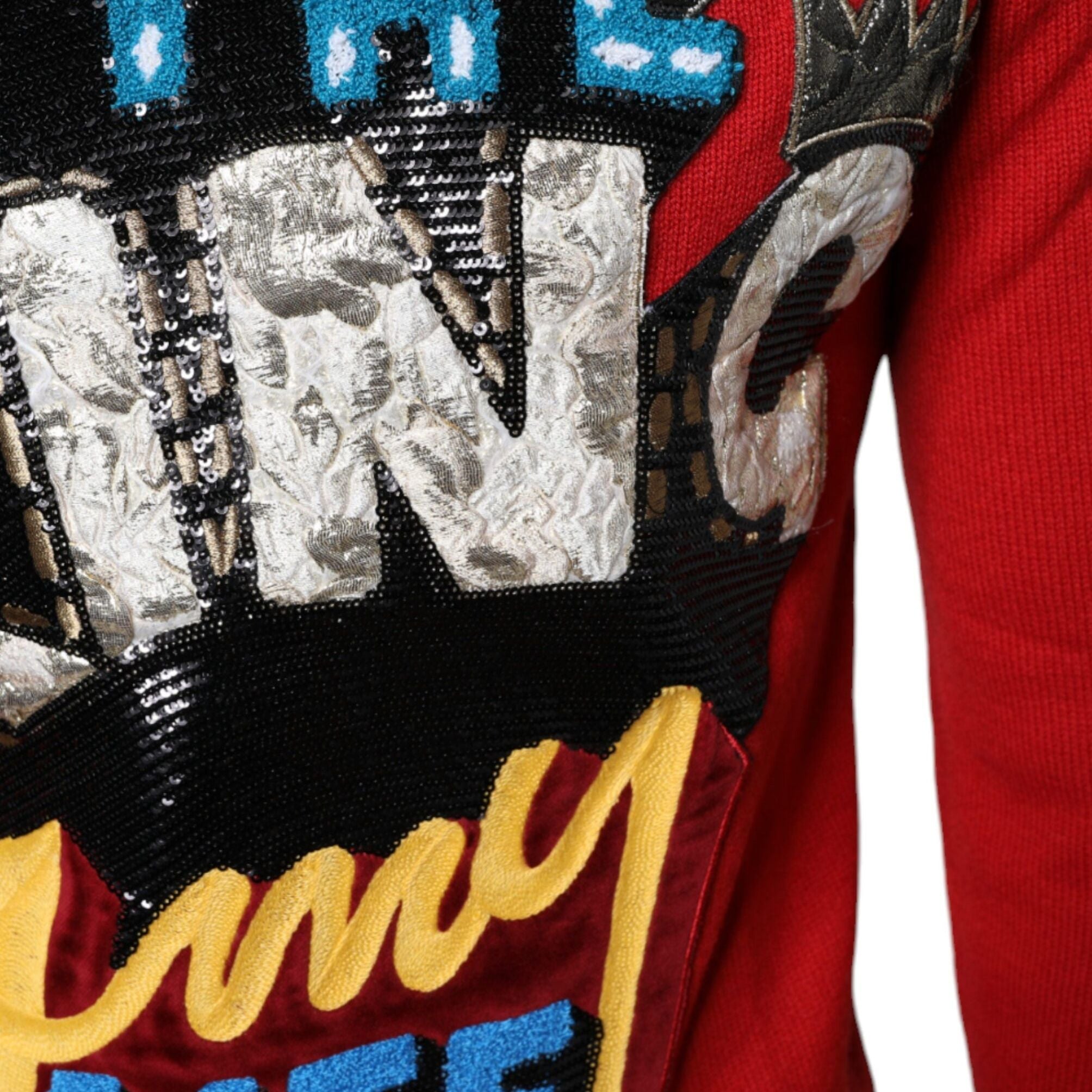 Dolce & Gabbana Red I'm The King Wool Crew Neck Sweatshirt Sweater