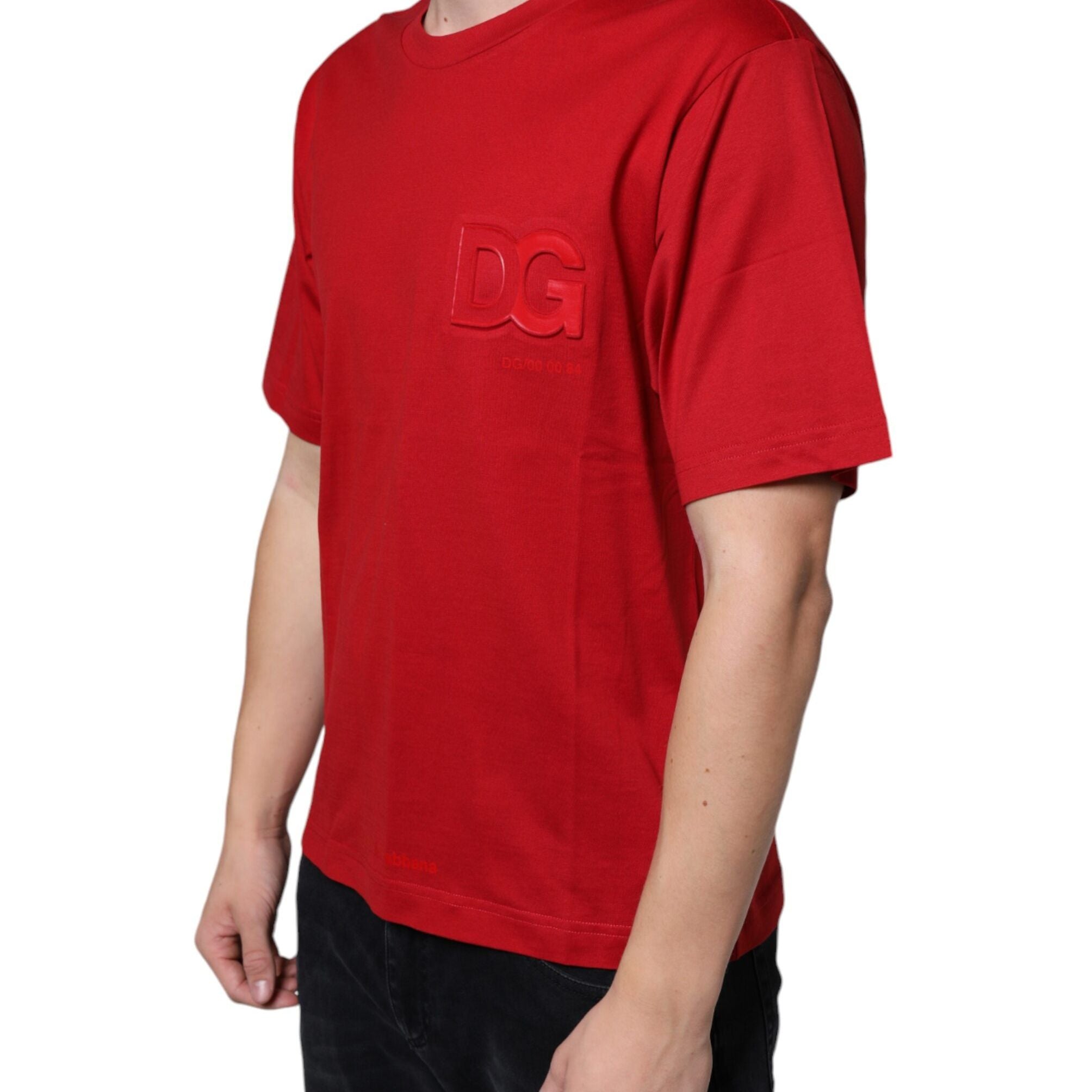 Dolce & Gabbana Red Cotton DG Logo Print Crew Neck T-shirt