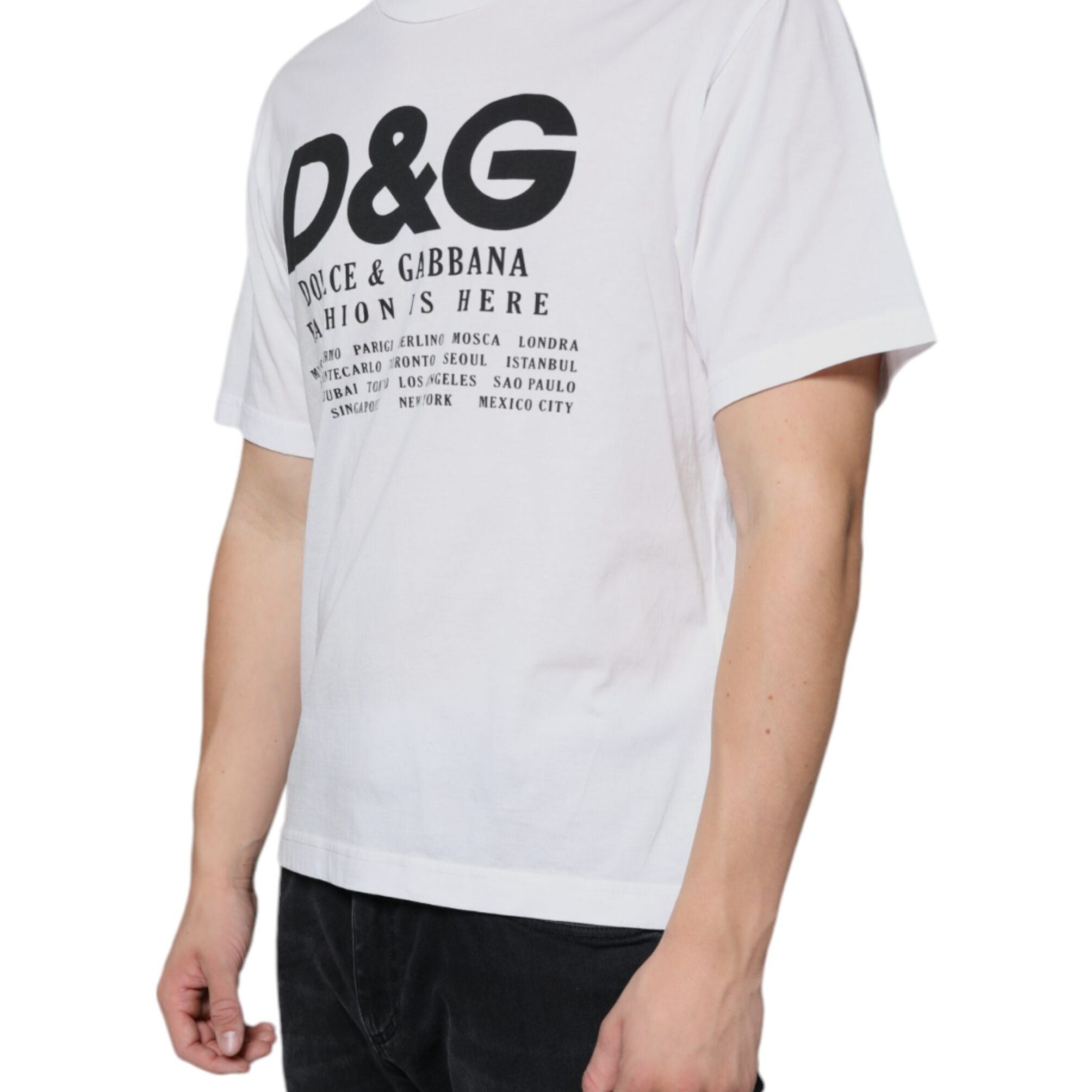 Dolce & Gabbana White Cotton DG Logo Print Casual T-shirt