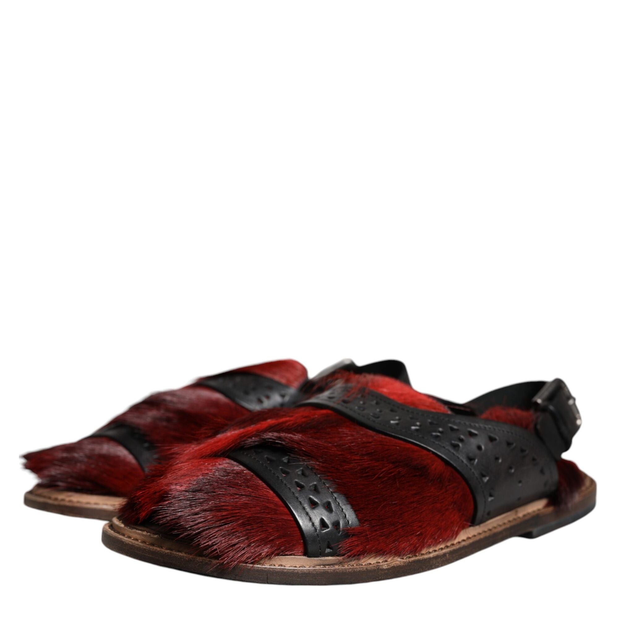 Dolce & Gabbana Black Red Gazelle Hair Leather Sandals Shoes