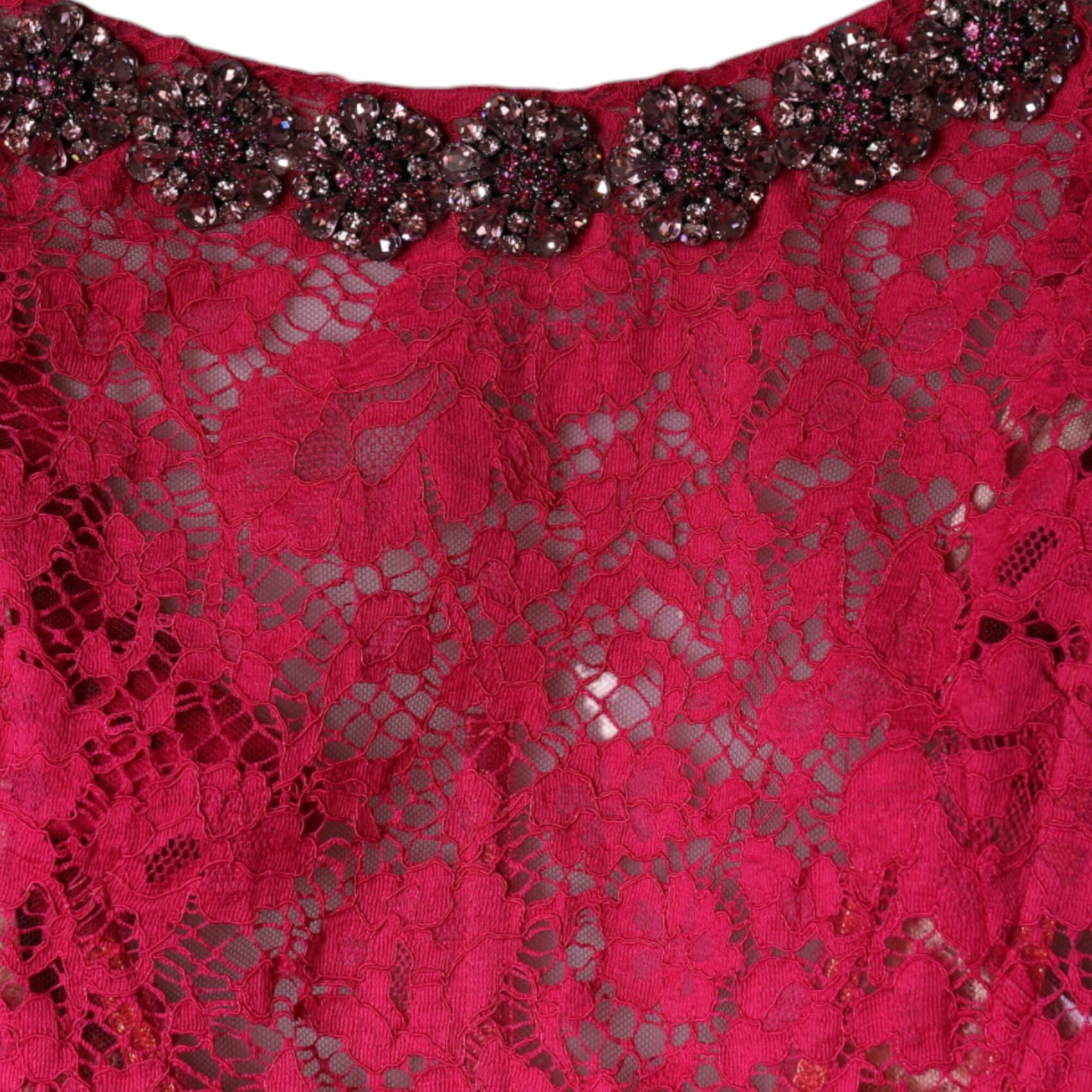 Dolce & Gabbana Pink Lace Crystal Sheath Long Gown Dress