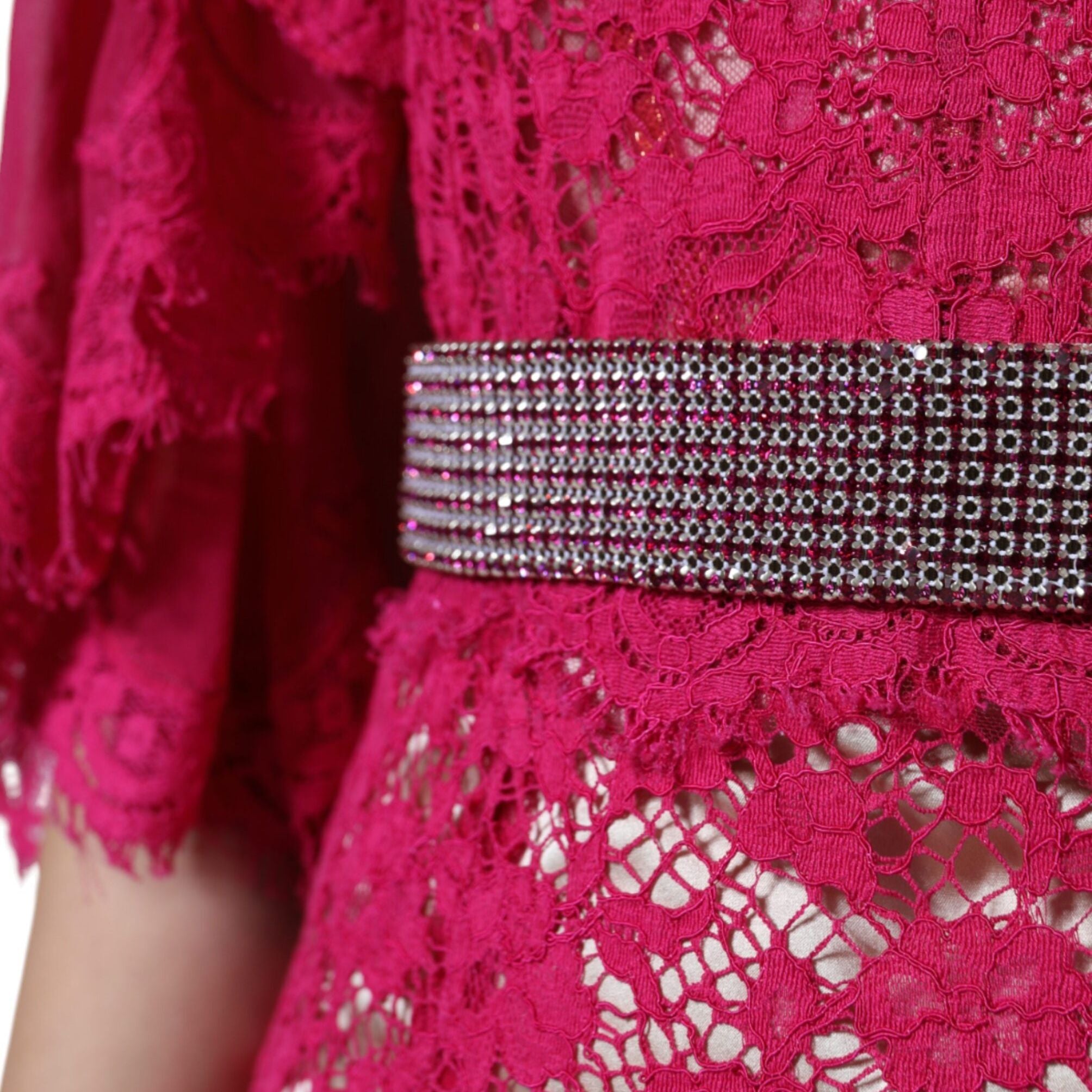 Dolce & Gabbana Pink Lace Crystal Sheath Long Gown Dress