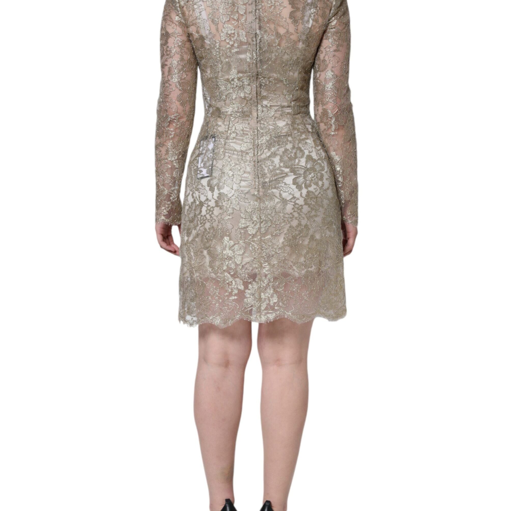 Dolce & Gabbana Gold Floral Lace A-line Sheath Mini Dress