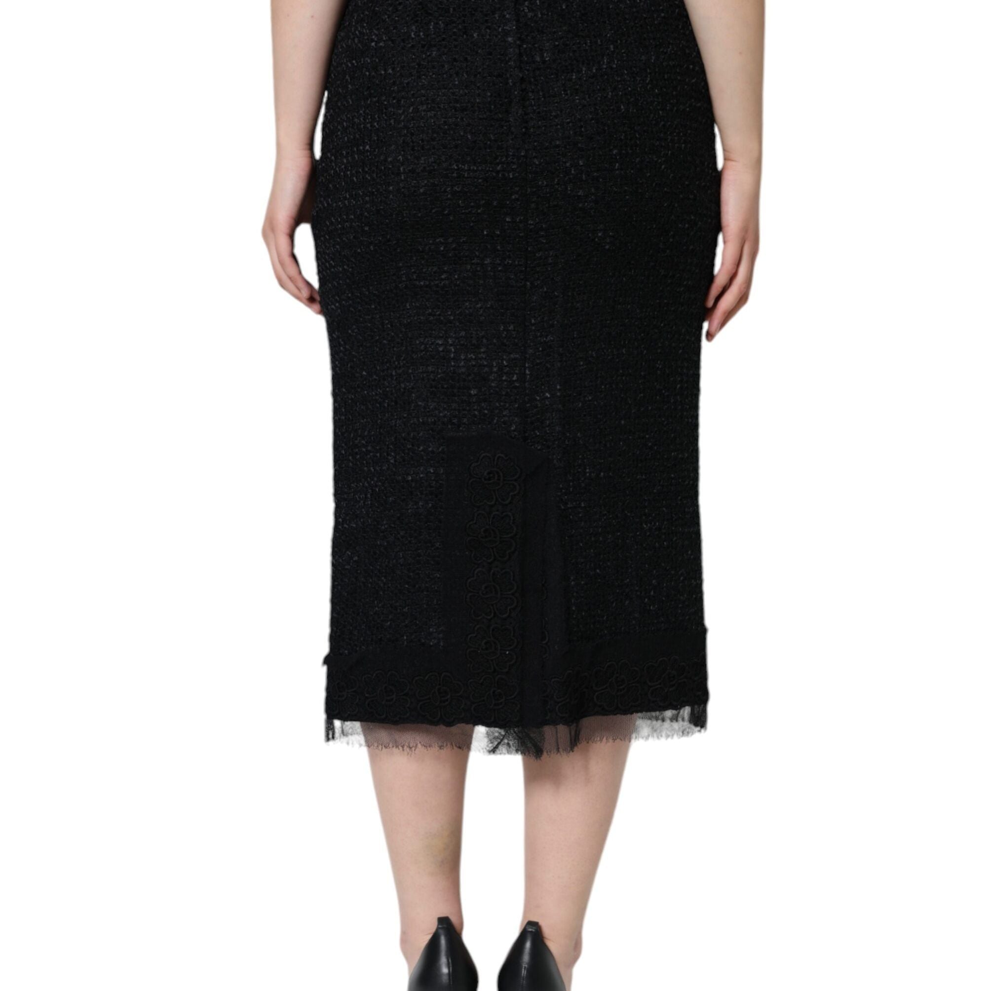 Dolce & Gabbana Black Virgin Wool Pencil Cut Midi Skirt