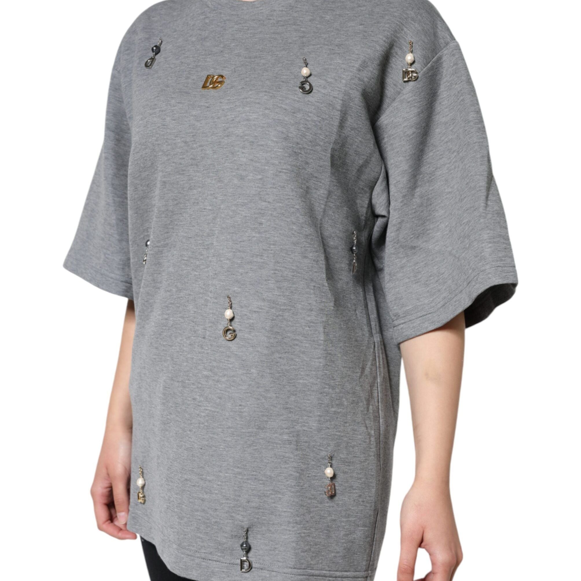Dolce & Gabbana Gray Cotton Blend Embellished Tee T-shirt