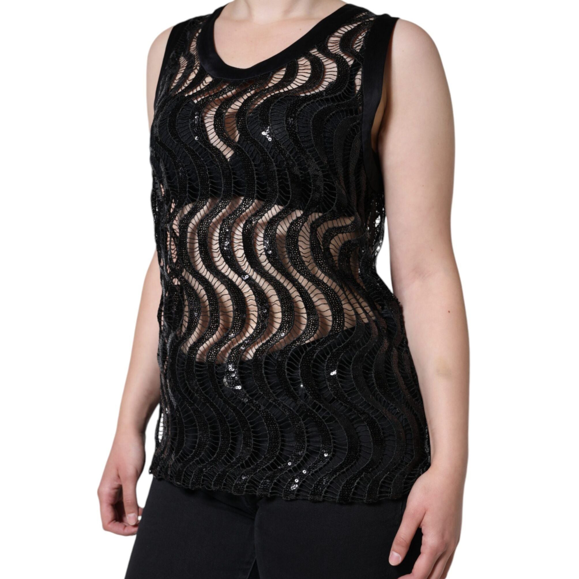 Dolce & Gabbana Black Sequin Sleeveless Tank Blouse Top