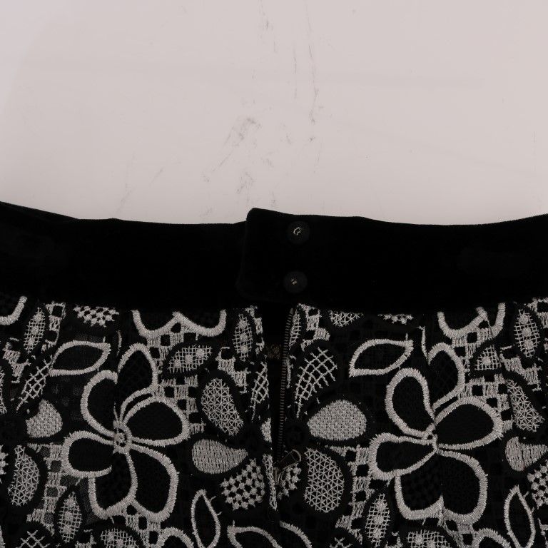 Dolce & Gabbana Floral Macramé Lace Crystal Button Skirt