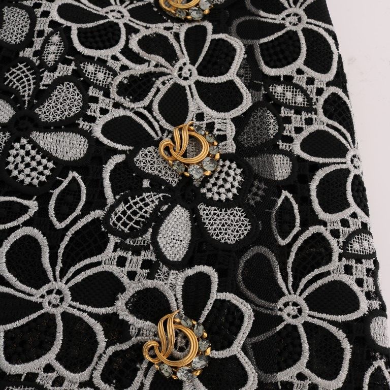 Dolce & Gabbana Floral Macramé Lace Crystal Button Skirt