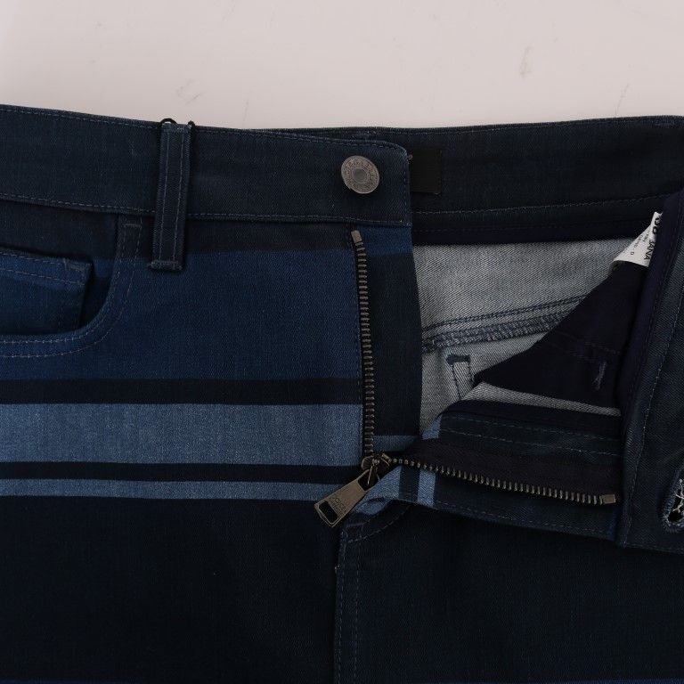 Dolce & Gabbana Blue Short striped Mini Denim Skirt