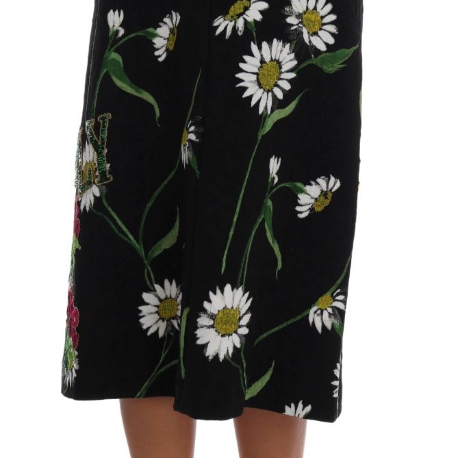 Dolce & Gabbana Black Embellished Daisy Brocade Skirt