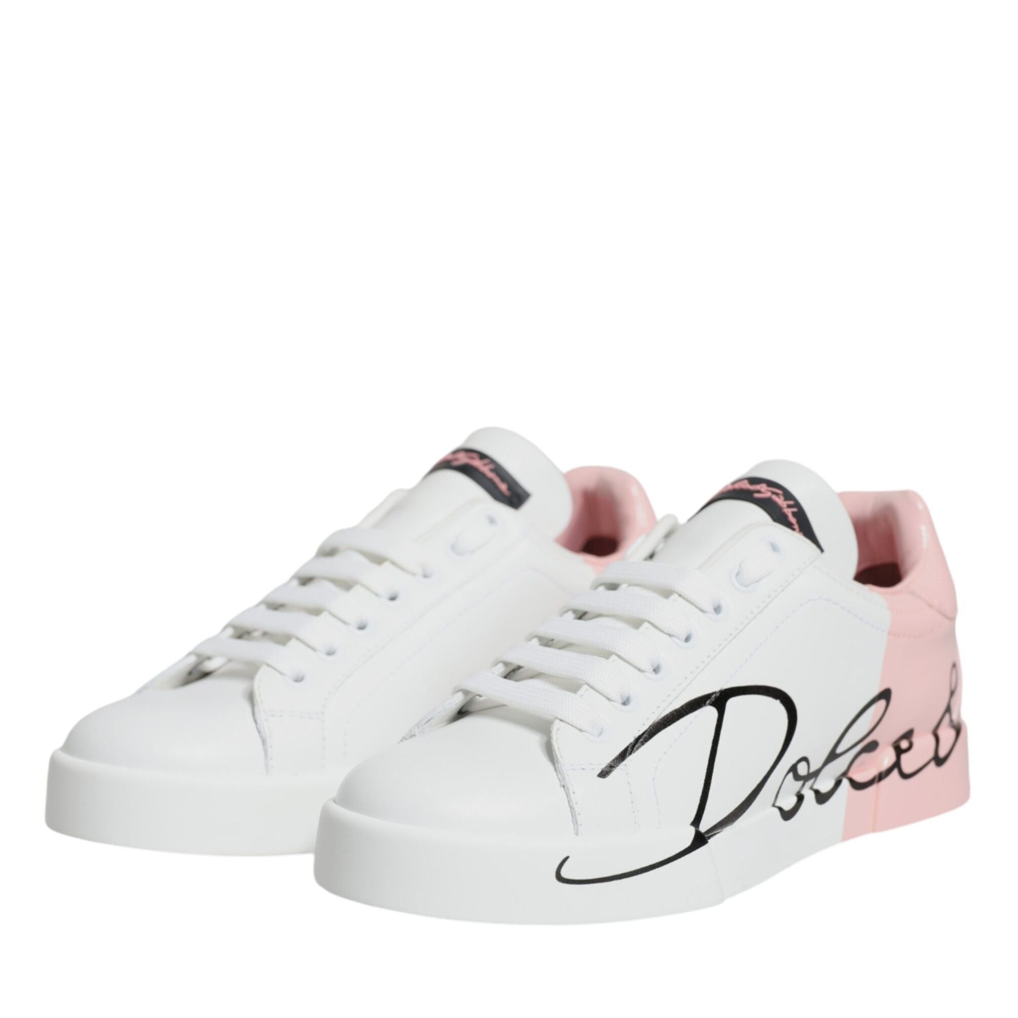 Dolce & Gabbana White Pink Portofino Low Top Sneakers Shoes