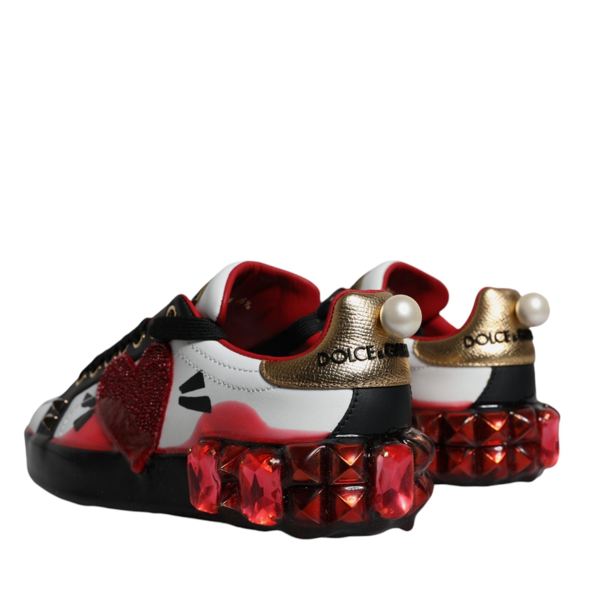 Dolce & Gabbana White Red Crystals Leather Portofino Sneakers Shoes