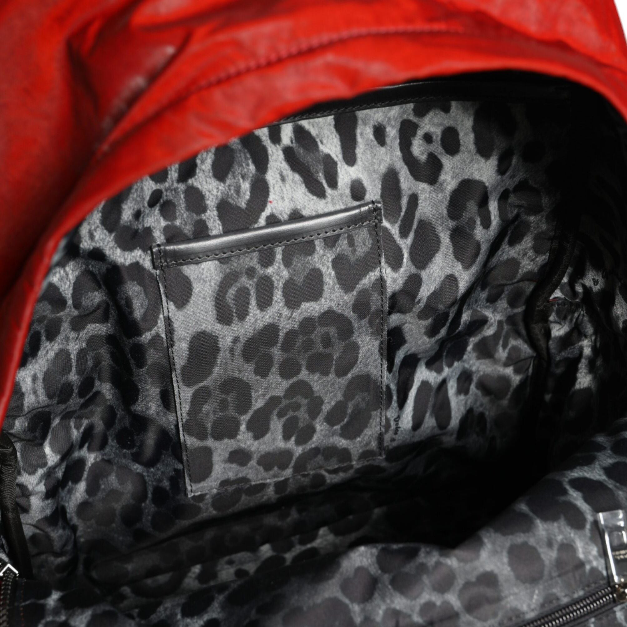 Dolce & Gabbana Red Patent Leather Logo Plaque Backpack Bag