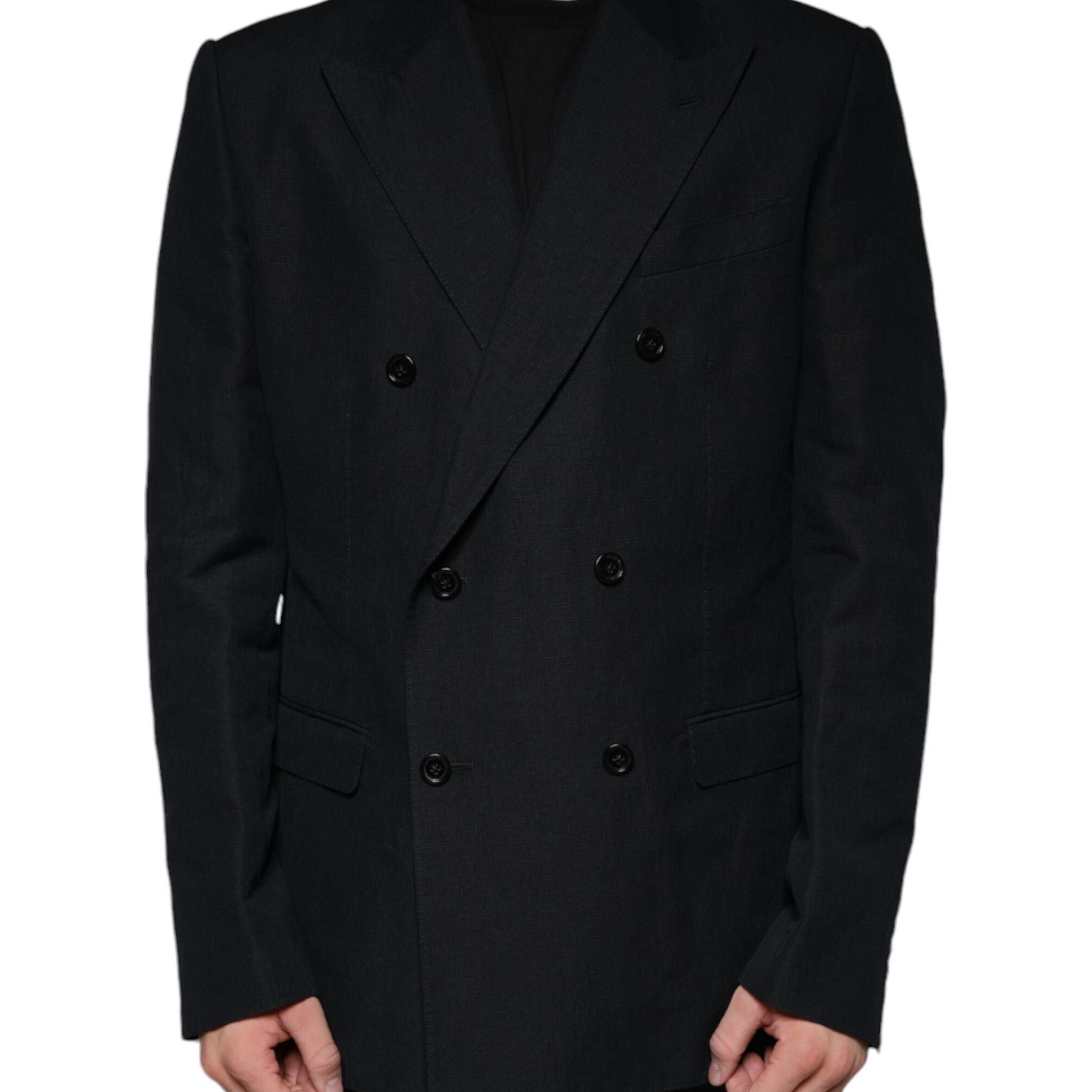 Dolce & Gabbana Black Linen Double Breasted Dress Blazer