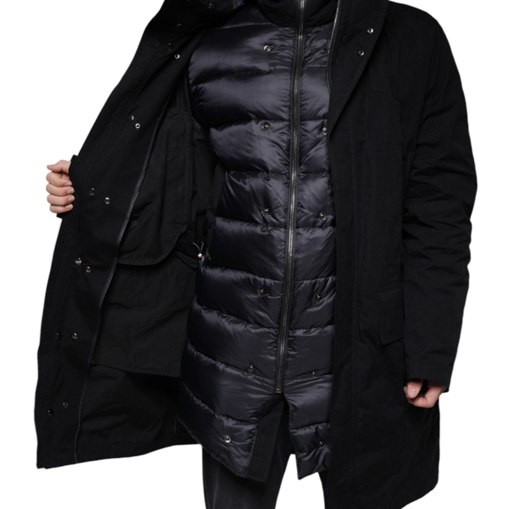 Dolce & Gabbana Black Hooded Parka Cotton Trench Coat Jacket