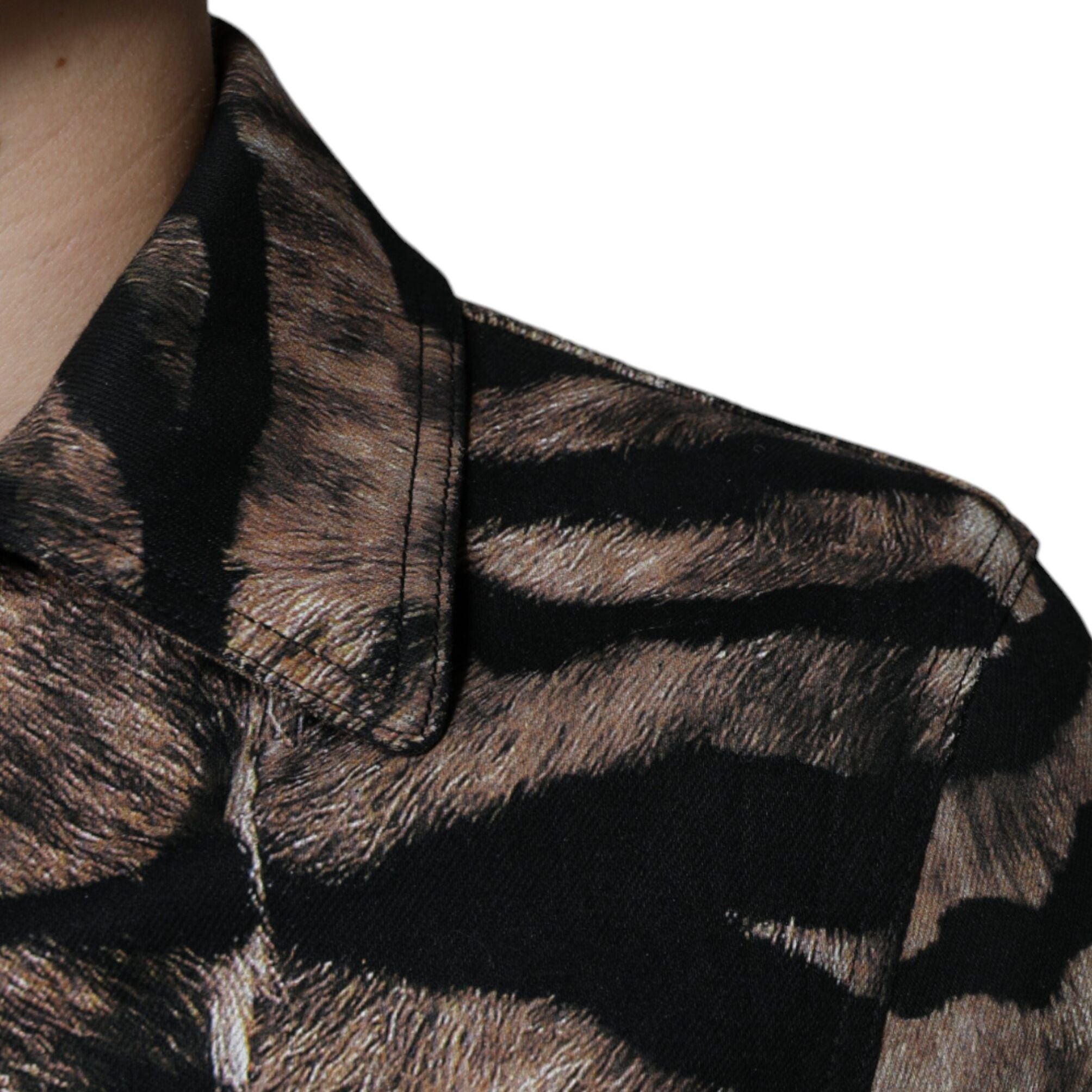 Dolce & Gabbana Brown Tiger Button Down Collared Jacket