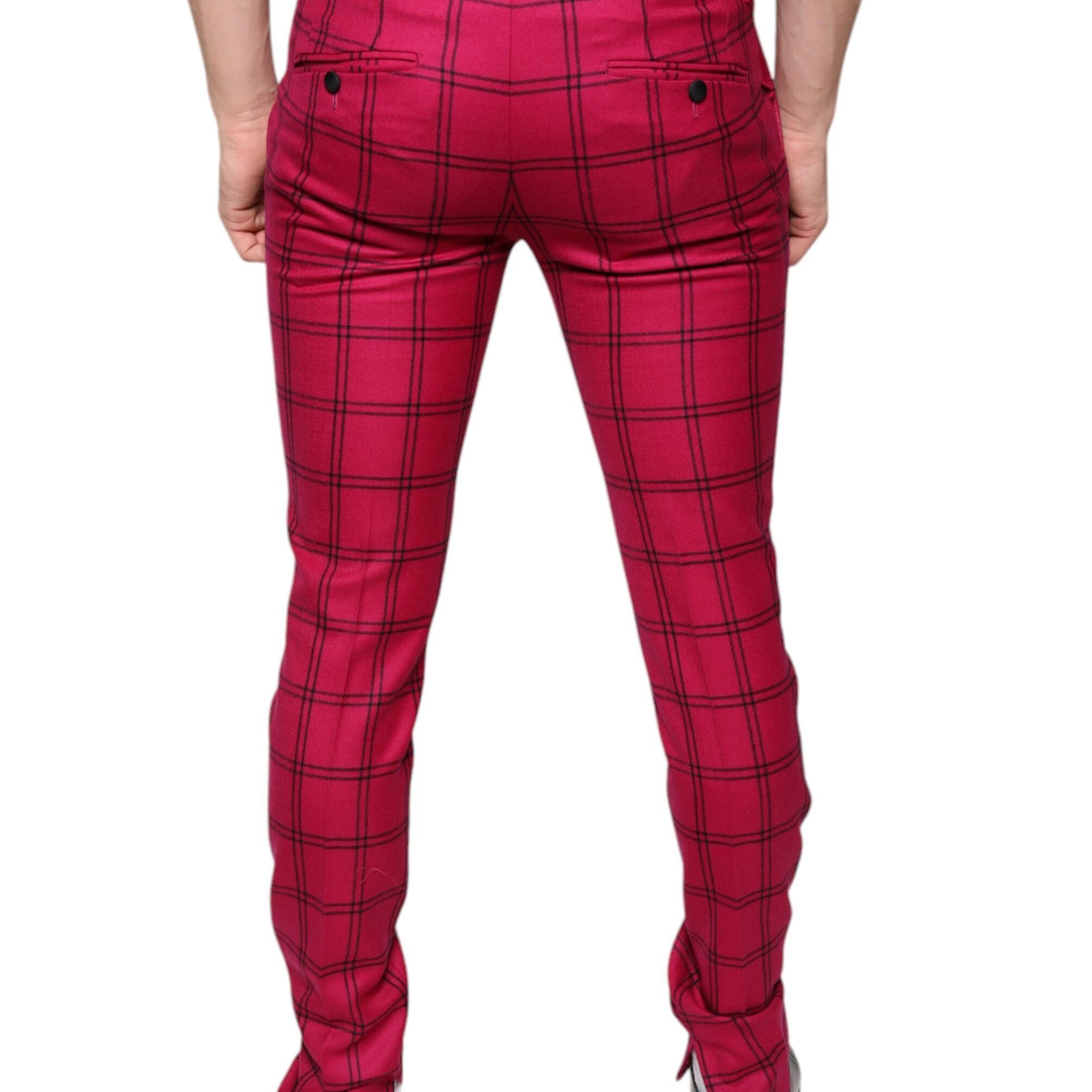 Dolce & Gabbana Pink Checkered Wool Skinny Pants