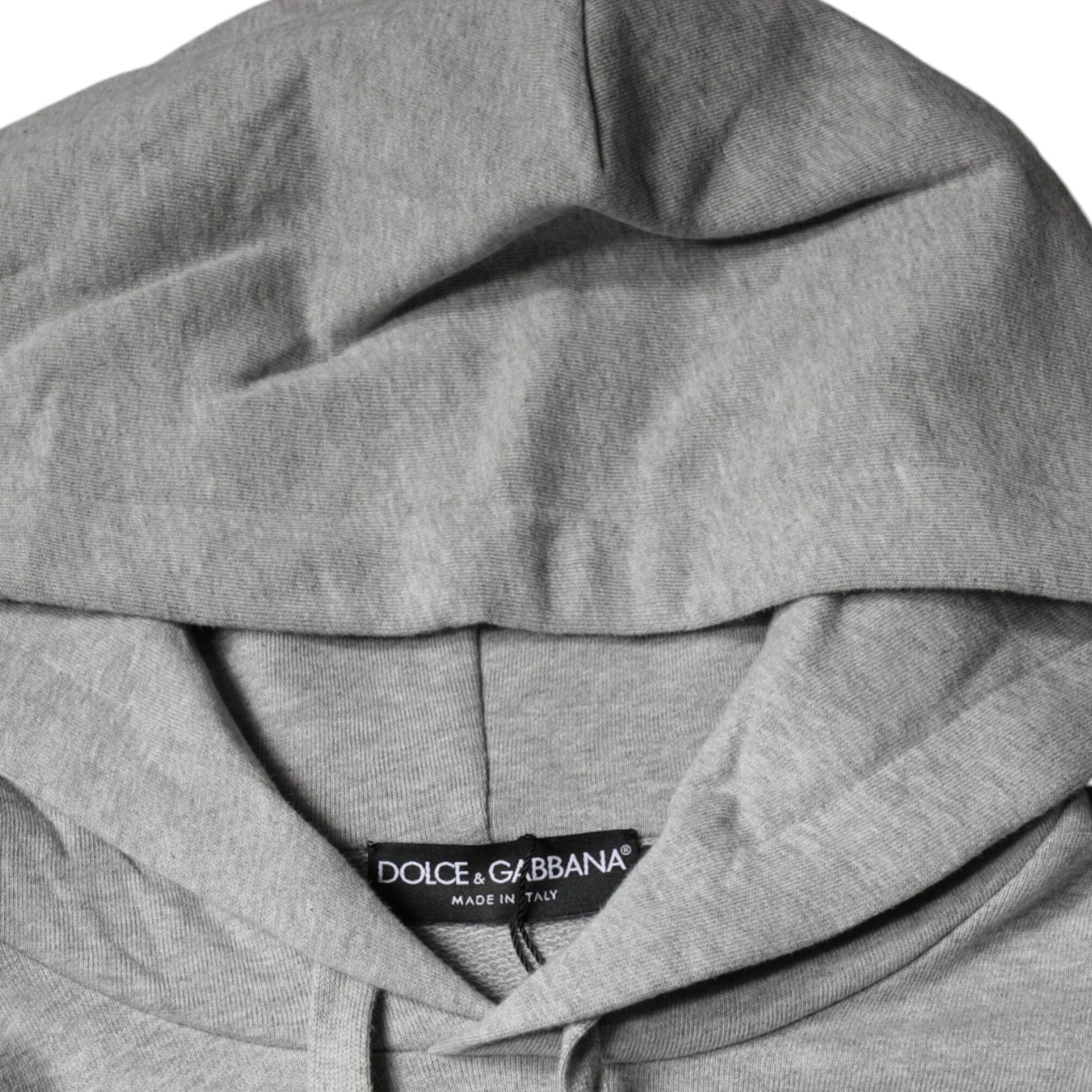 Dolce & Gabbana Gray Cotton Logo Hooded Sweatshirt Sweater
