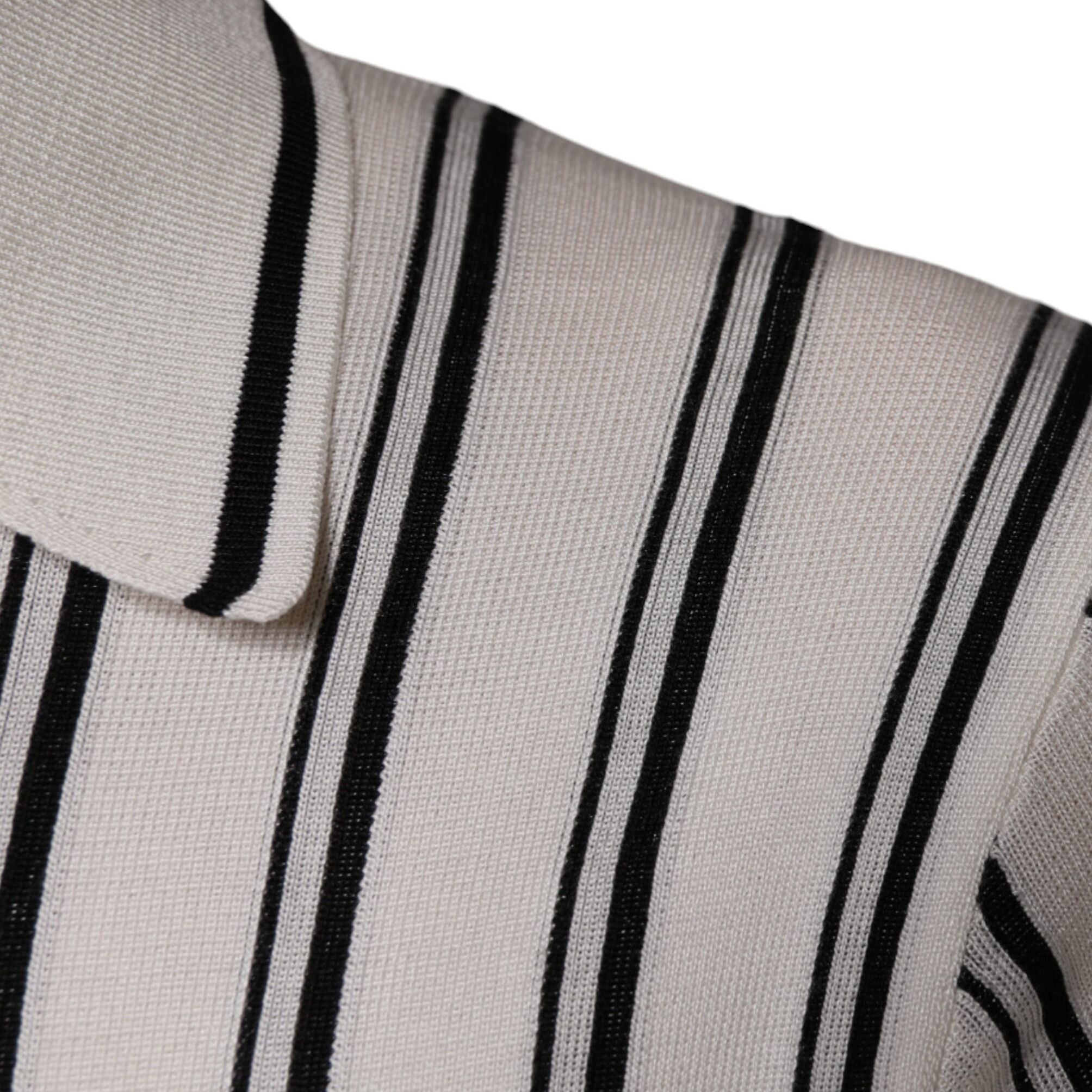 Dolce & Gabbana White Black Stripe Polo Short Sleeve T-shirt