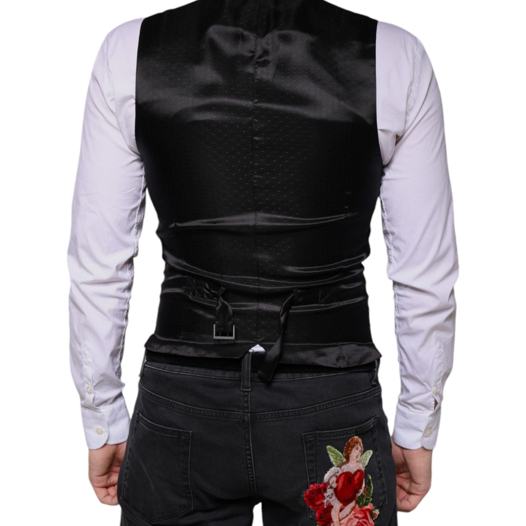 Dolce & Gabbana Black Wool Waistcoat Dress Formal Vest