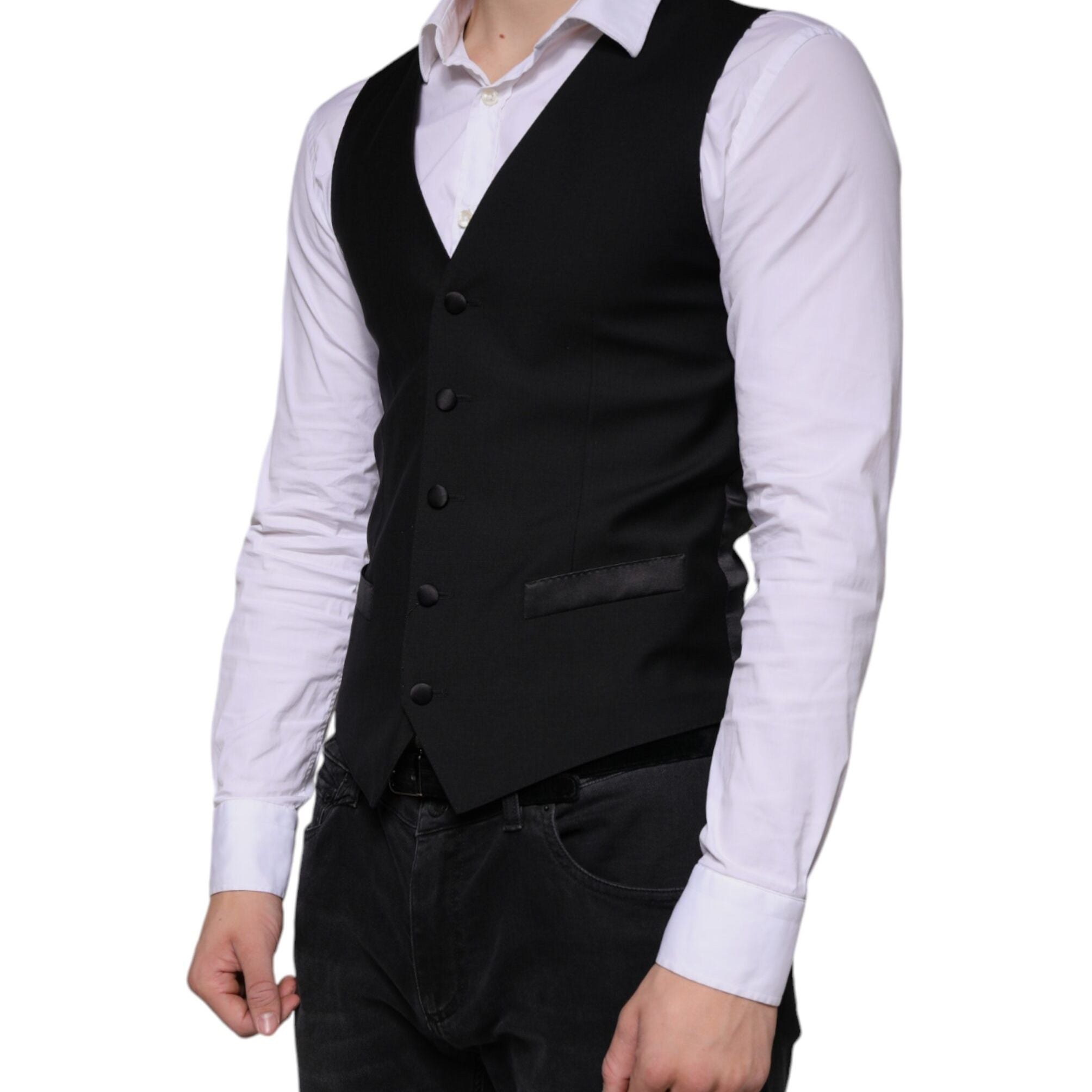 Dolce & Gabbana Black Wool Waistcoat Dress Formal Vest