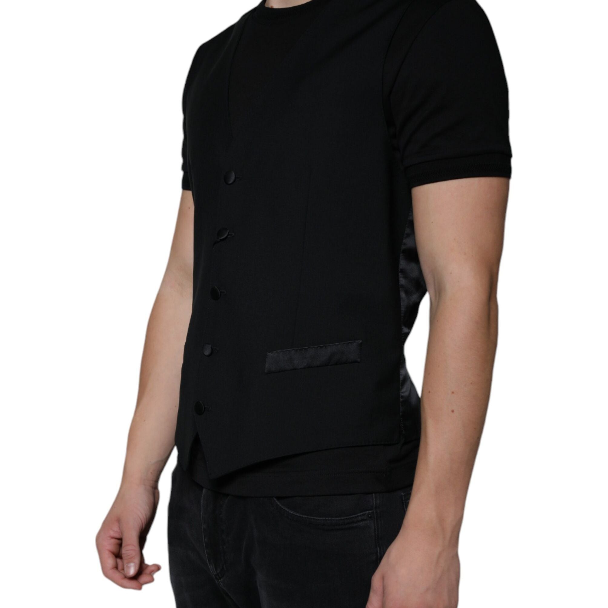 Dolce & Gabbana Black Wool Formal Dress Men Waistcoat Vest