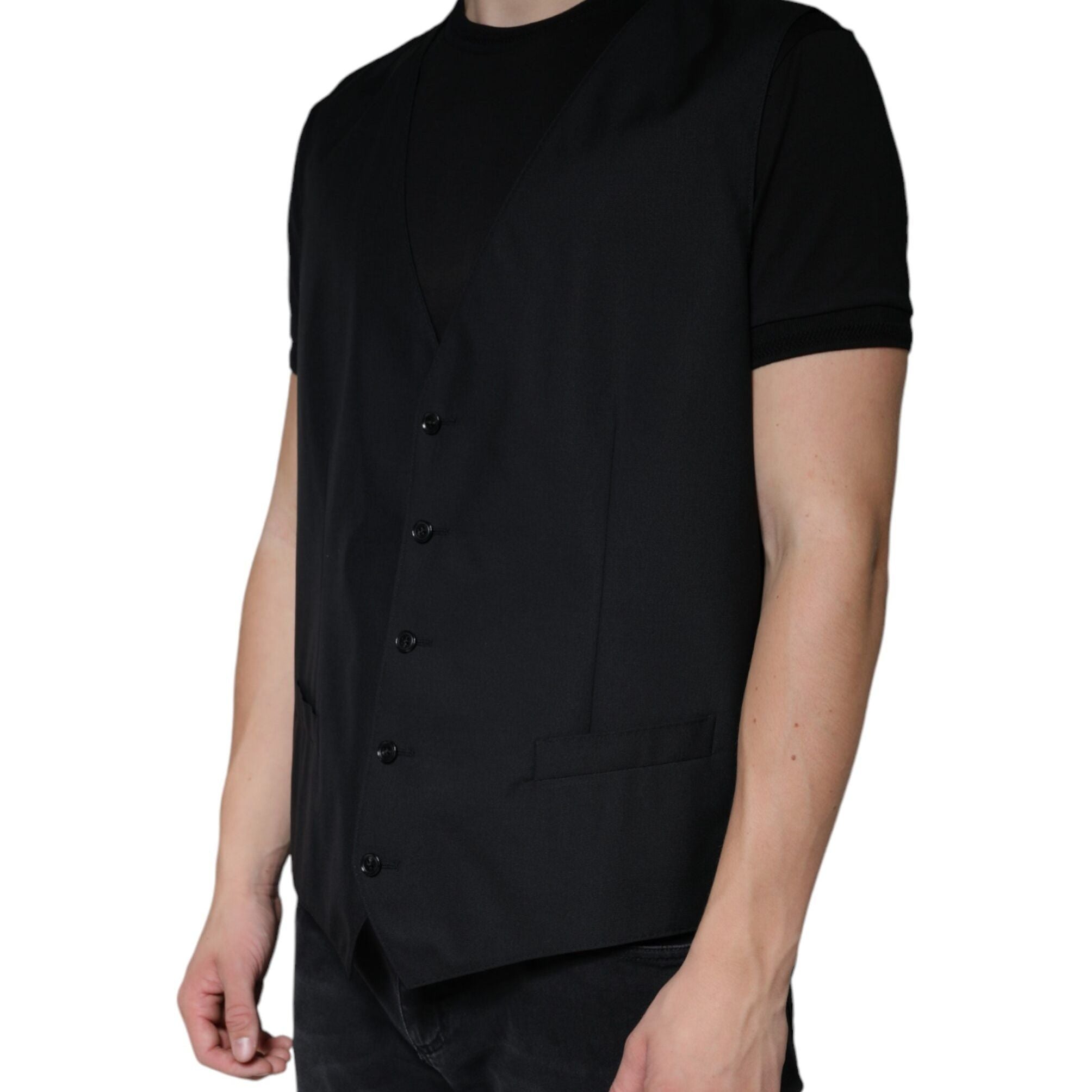 Dolce & Gabbana Black Wool Waistcoat Dress Formal Vest