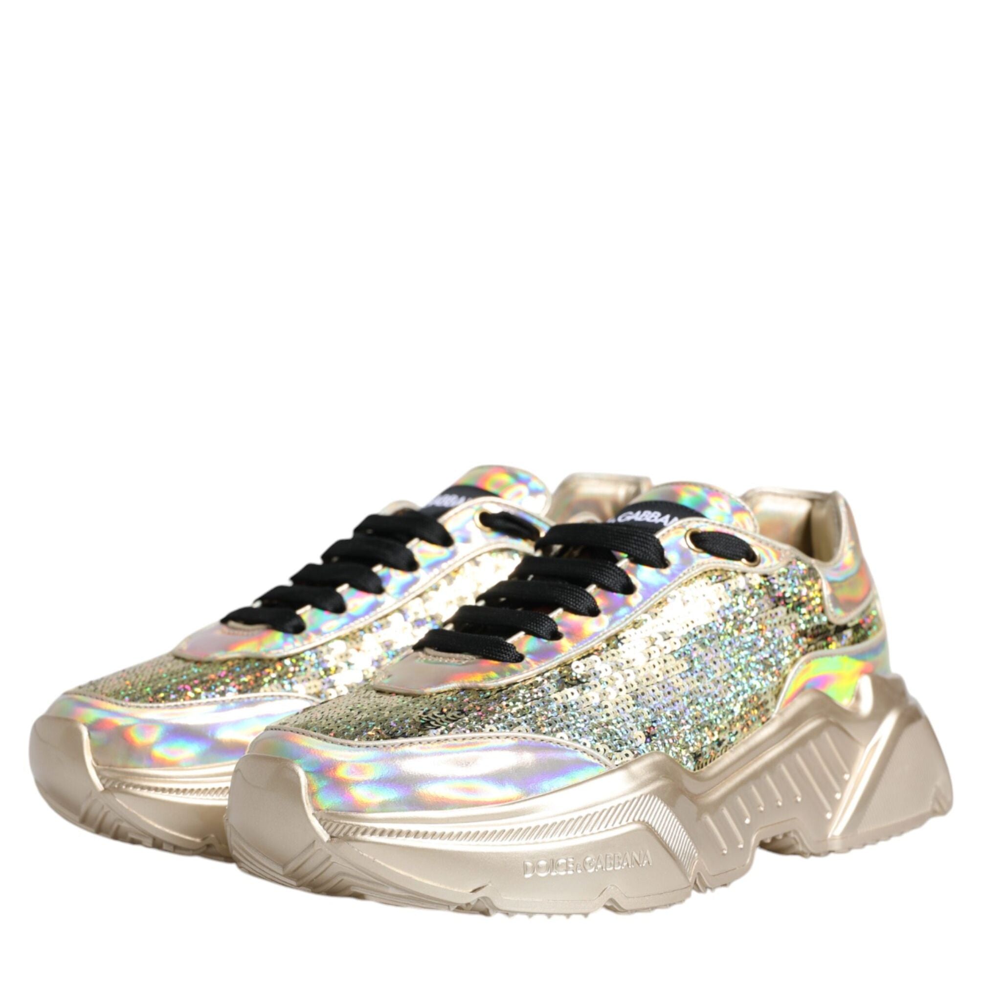 Dolce & Gabbana Gold Sequin Iridiscent Daymaster Sneakers Shoes