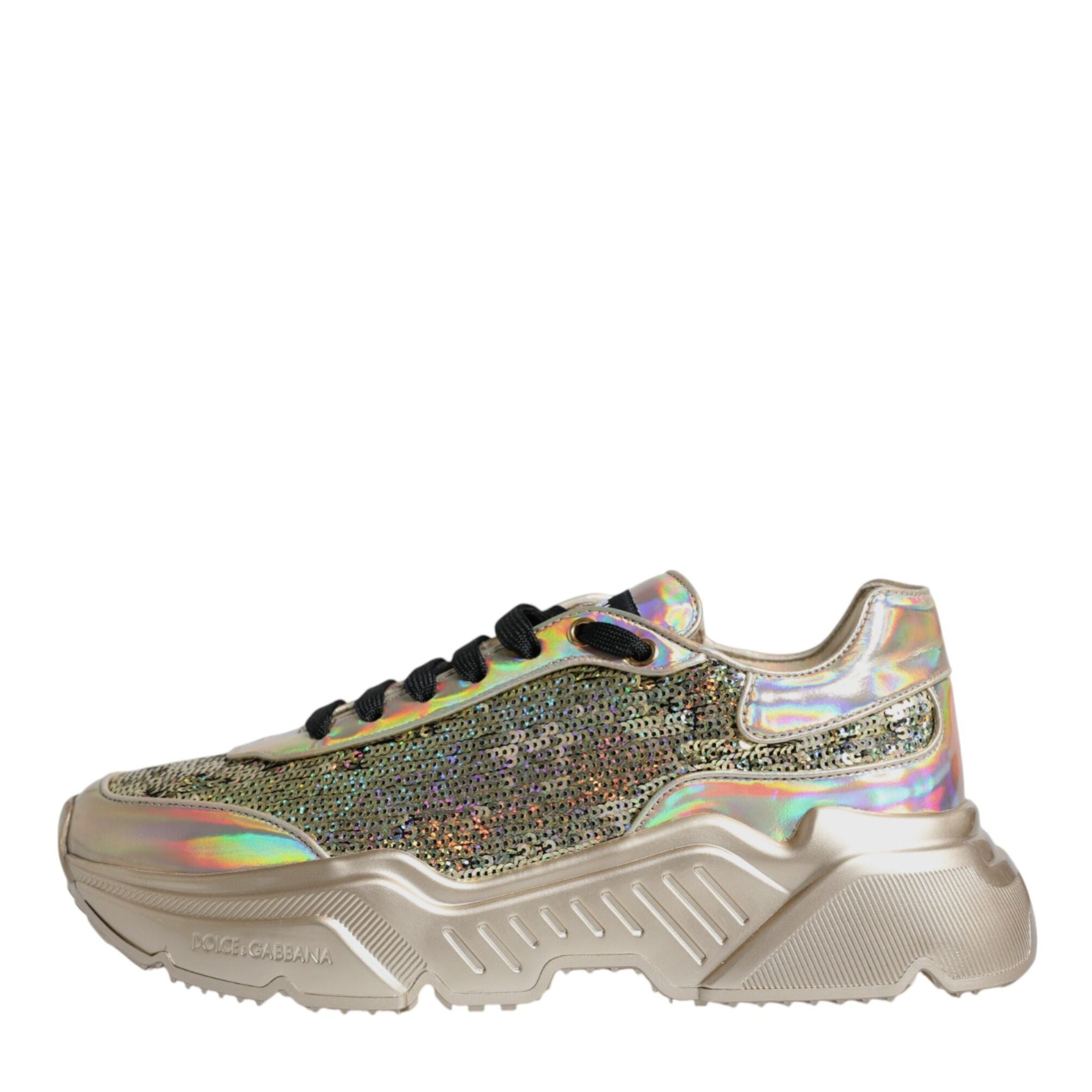 Dolce & Gabbana Gold Sequin Iridiscent Daymaster Sneakers Shoes