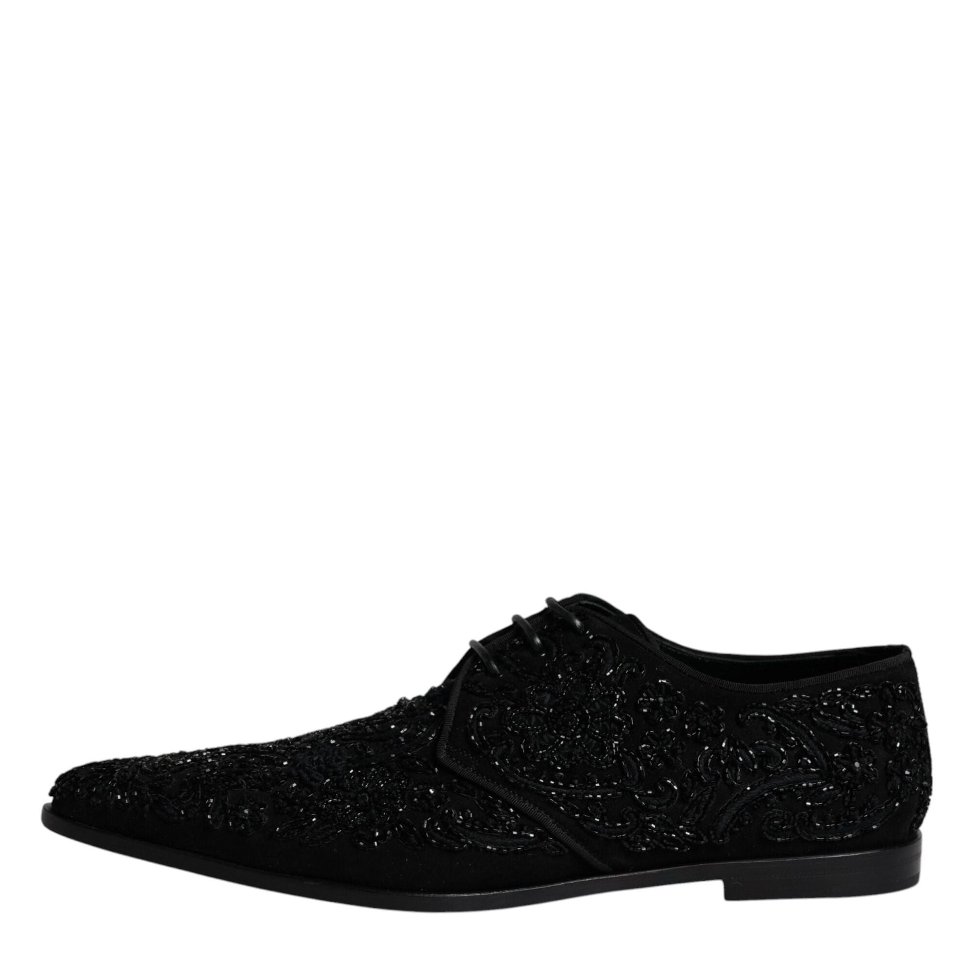 Dolce & Gabbana Black Embellished Suede Derby Formal Shoes