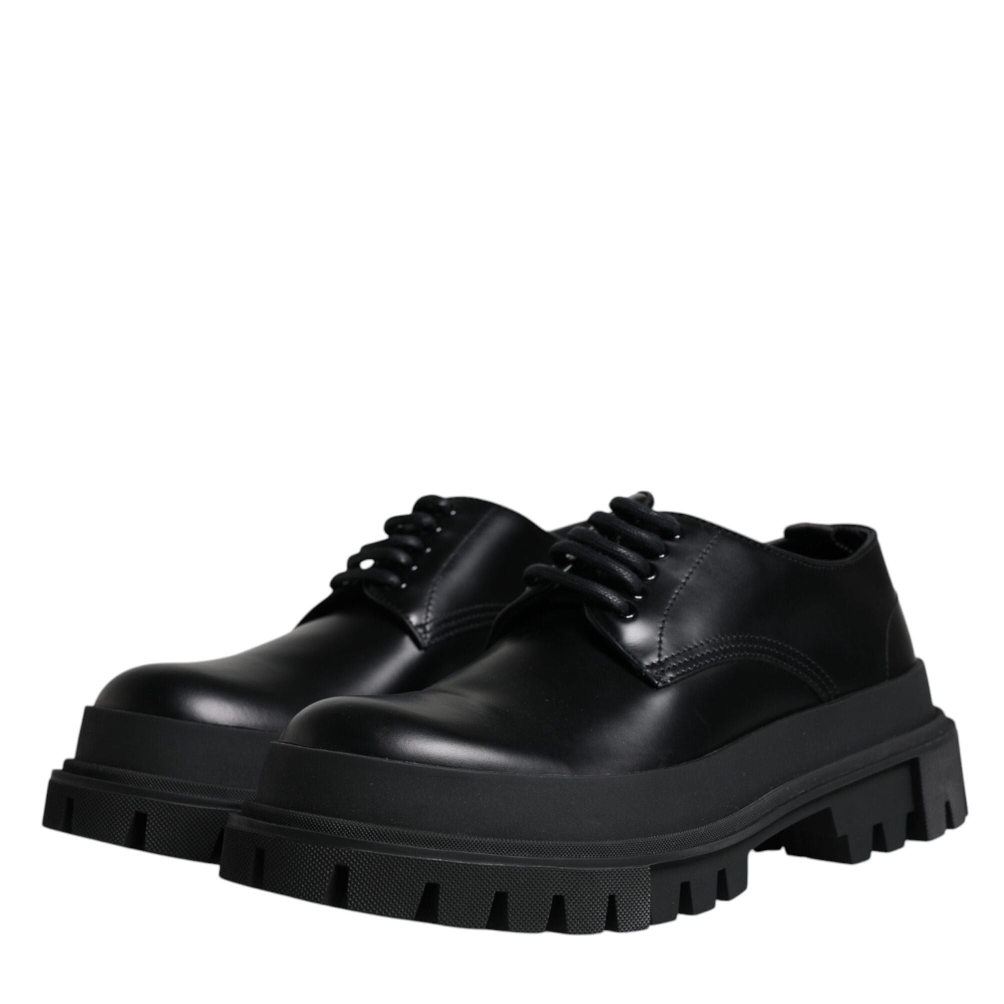 Dolce & Gabbana Black Leather Lace Up Trekking Dress Shoes