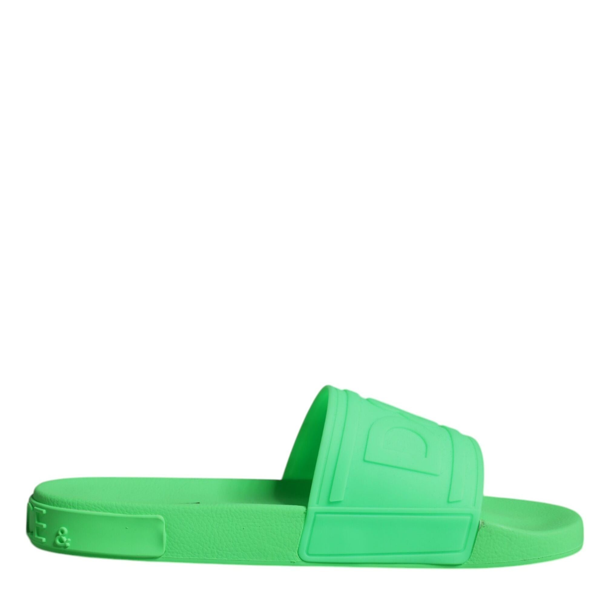 Dolce & Gabbana Green Leather Slides Sandals Beachwear Shoes