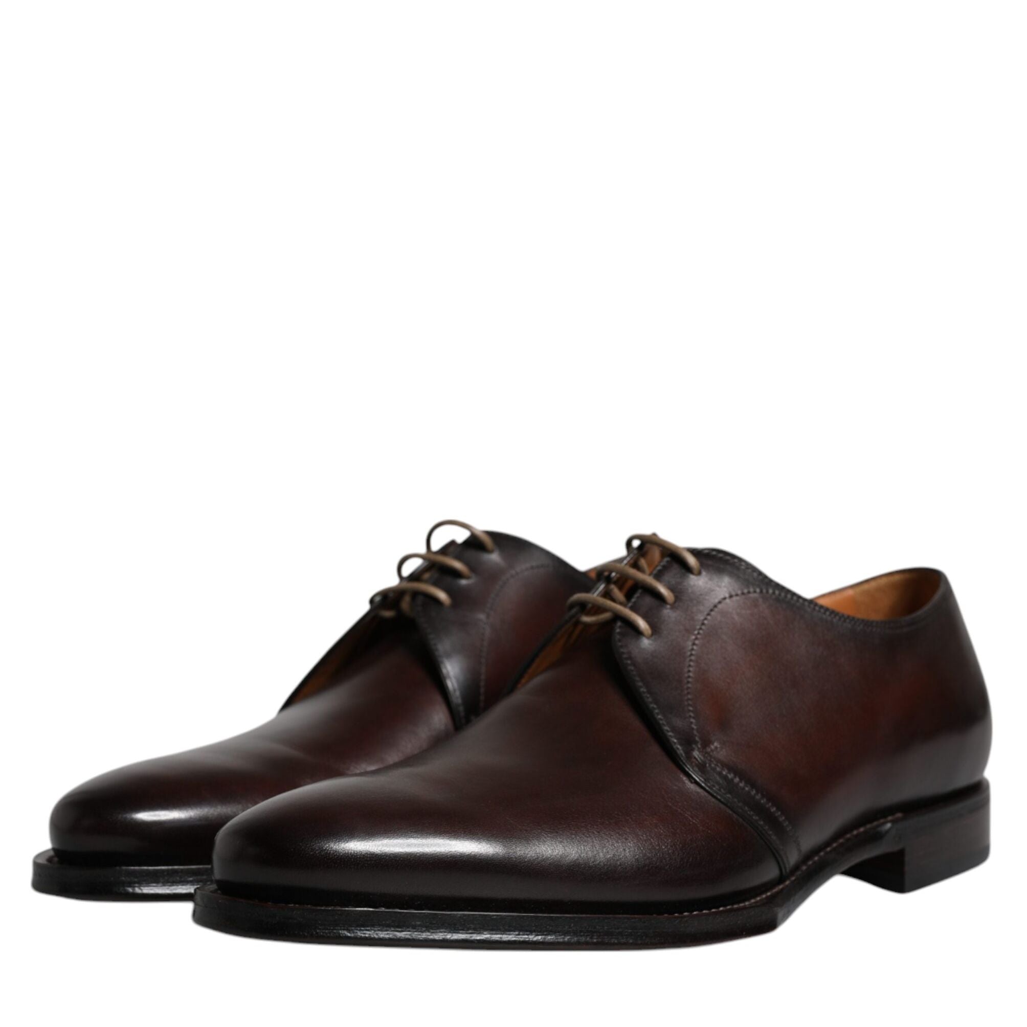 Dolce & Gabbana Brown Leather Lace Up Men Derby Formal Shoes