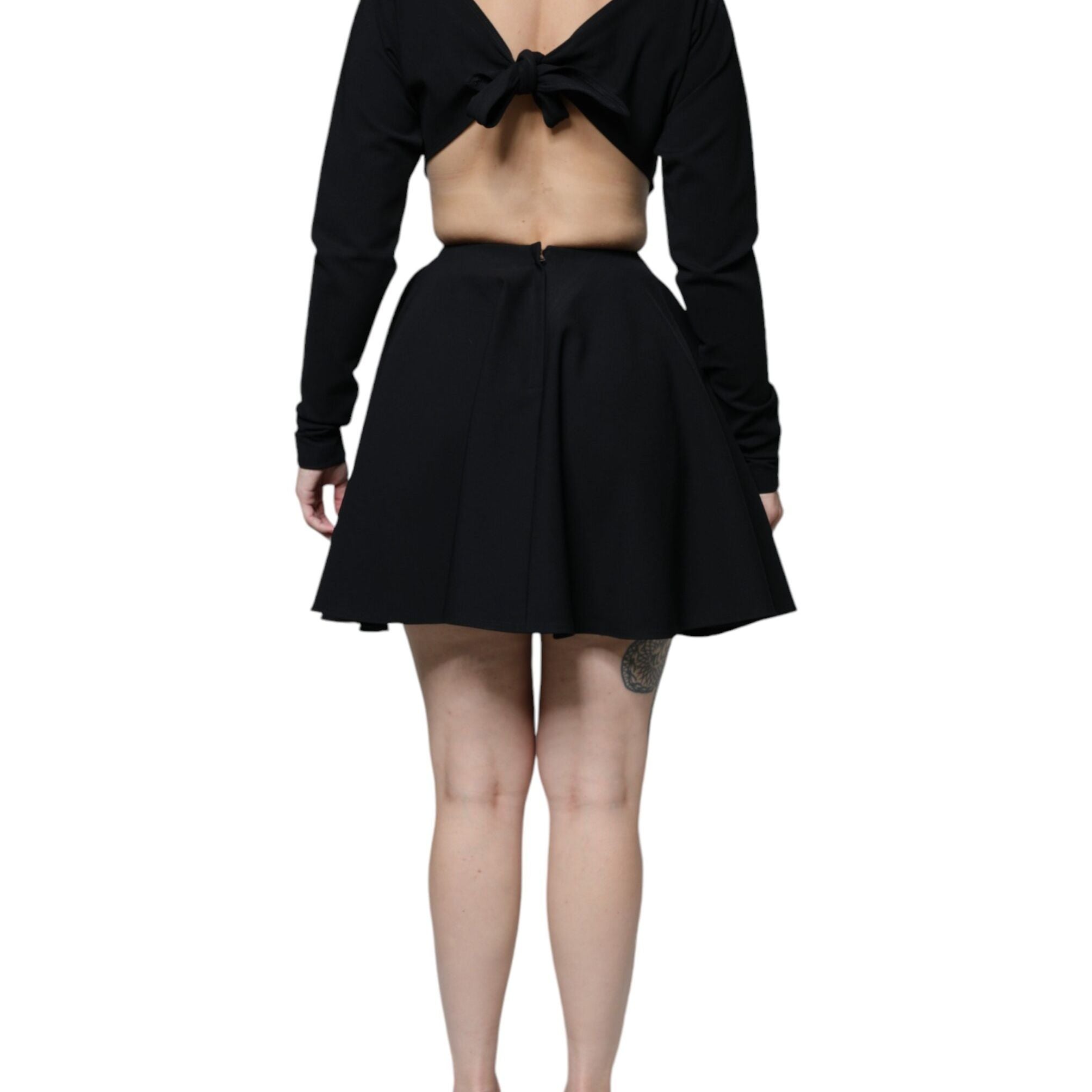 Dolce & Gabbana Black Viscose Cut Out A-line Long Sleeves Mini Dress
